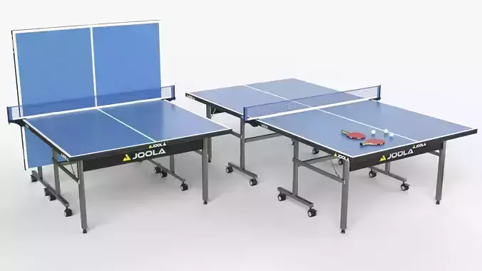 Blue Tennis Table Ping Pong   racket  and ball Low-poly 3D model