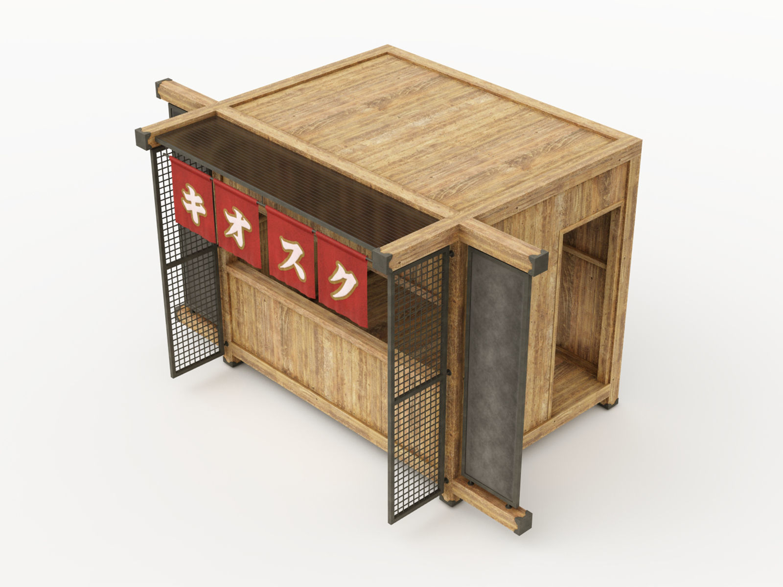 Wooden Booth Kiosk 3D model_3