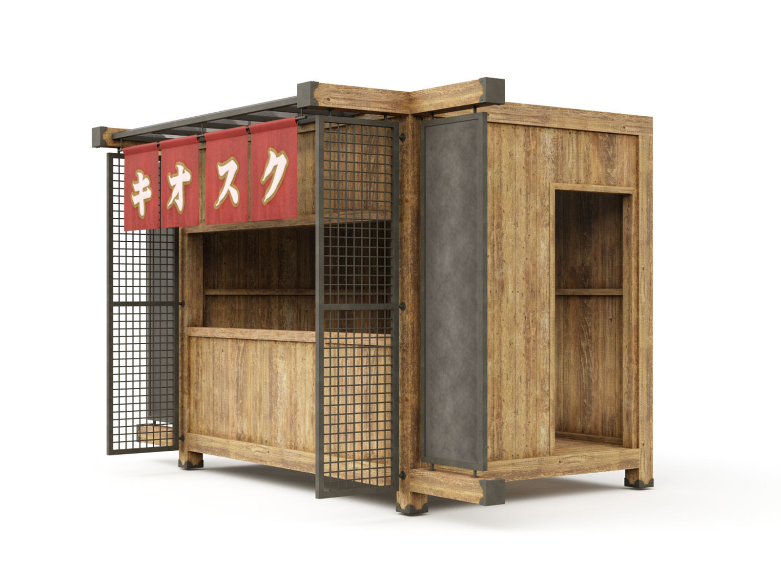 Wooden Booth Kiosk 3D model_2