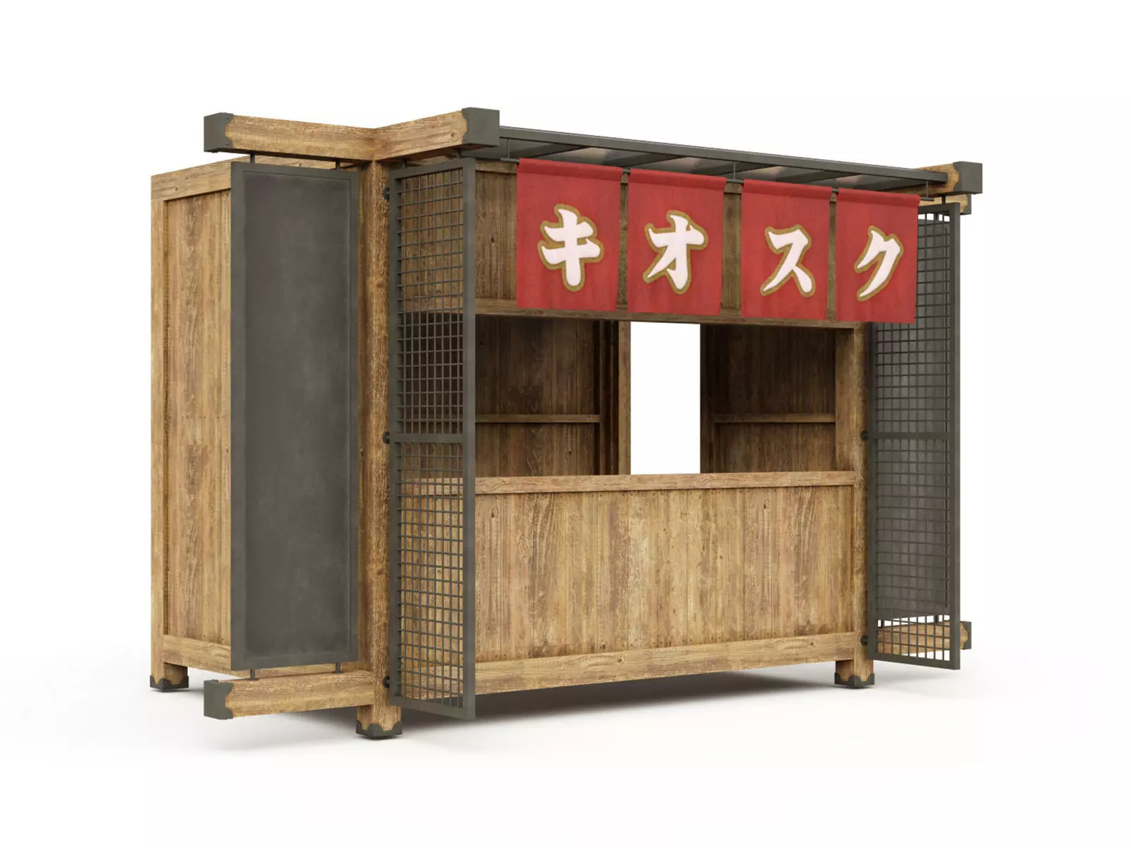Wooden Booth Kiosk 3D model_0