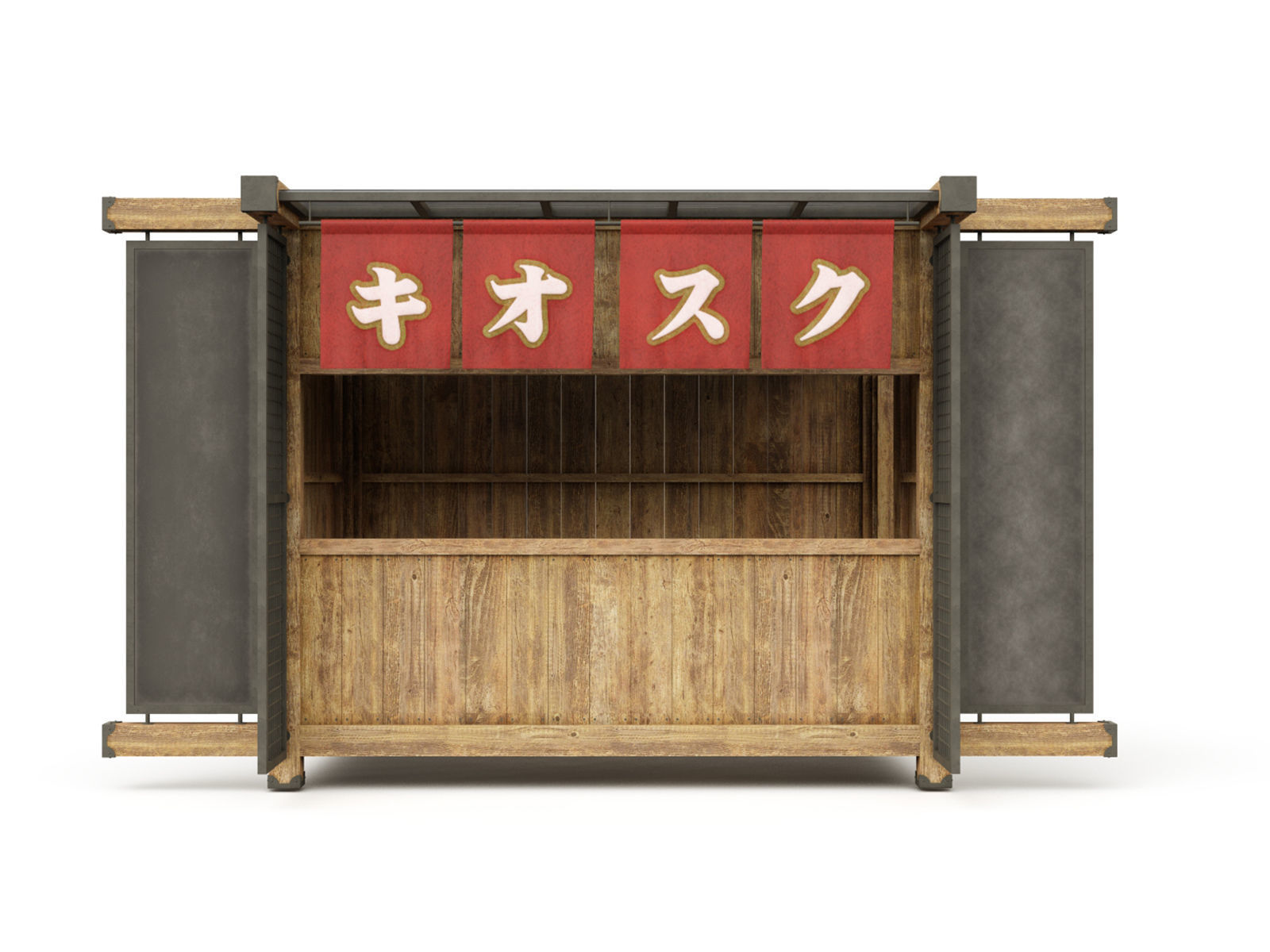 Wooden Booth Kiosk 3D model_1