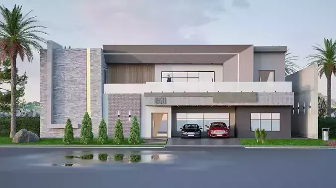 Modern residence House exterior Low-poly 3D model