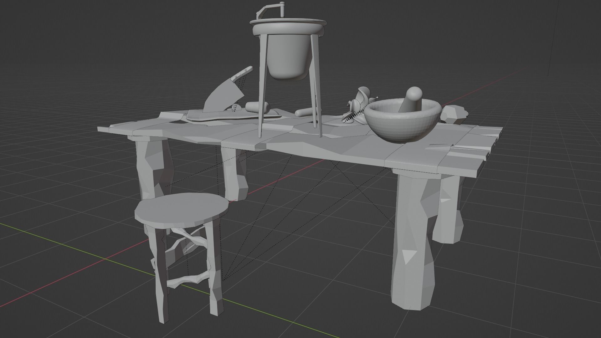 Low Poly Alchemy Table And Character Low-poly 3D model_10