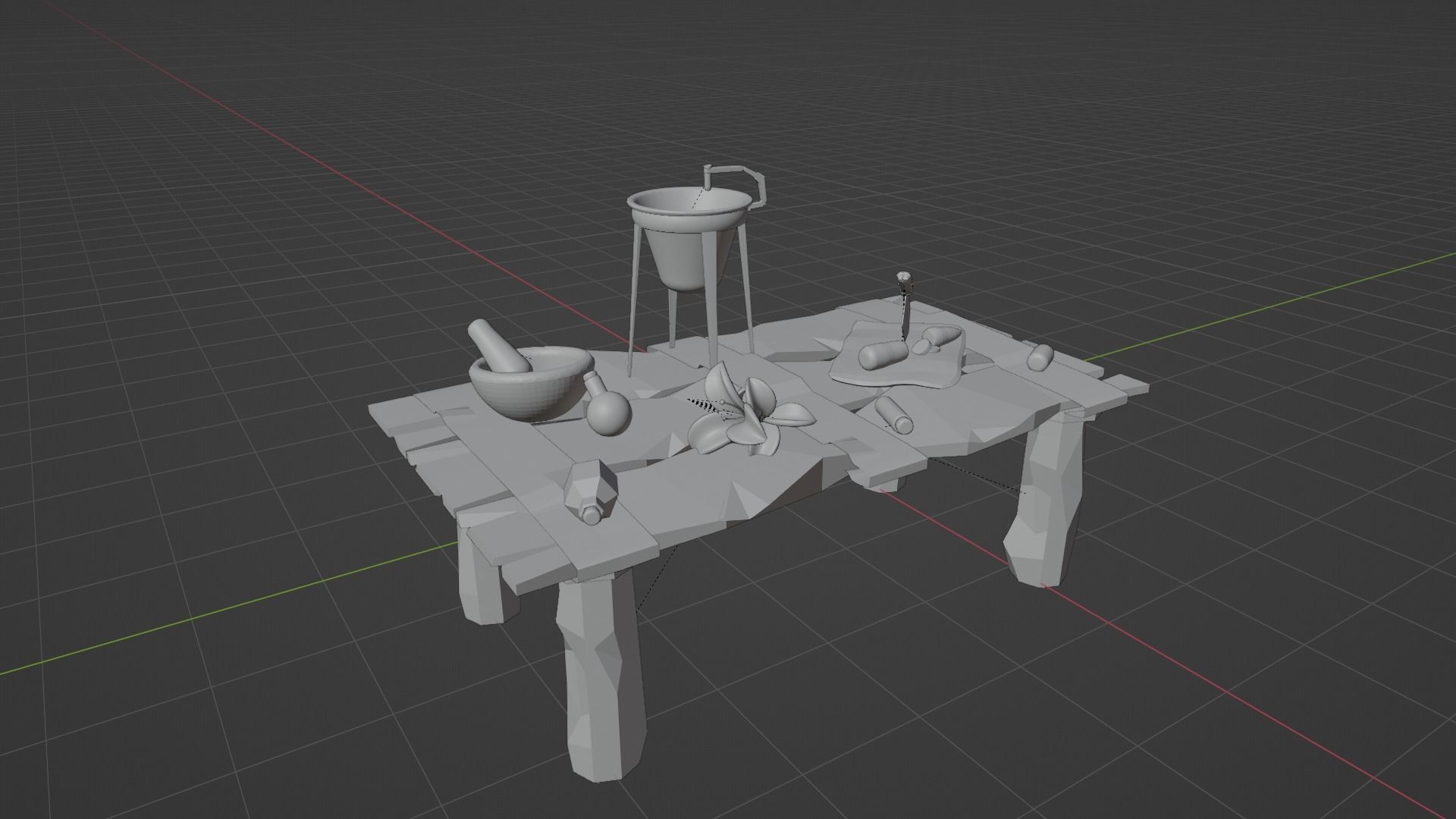 Low Poly Alchemy Table And Character Low-poly 3D model_8