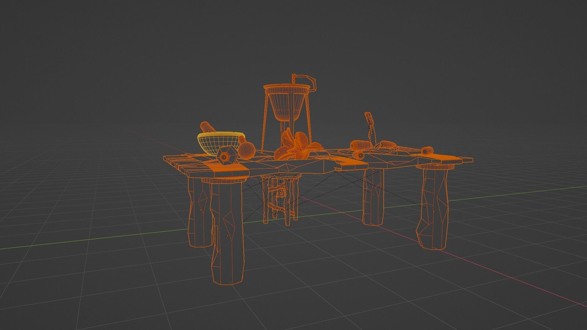 Low Poly Alchemy Table And Character Low-poly 3D model_13