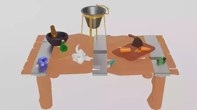 Low Poly Alchemy Table And Character