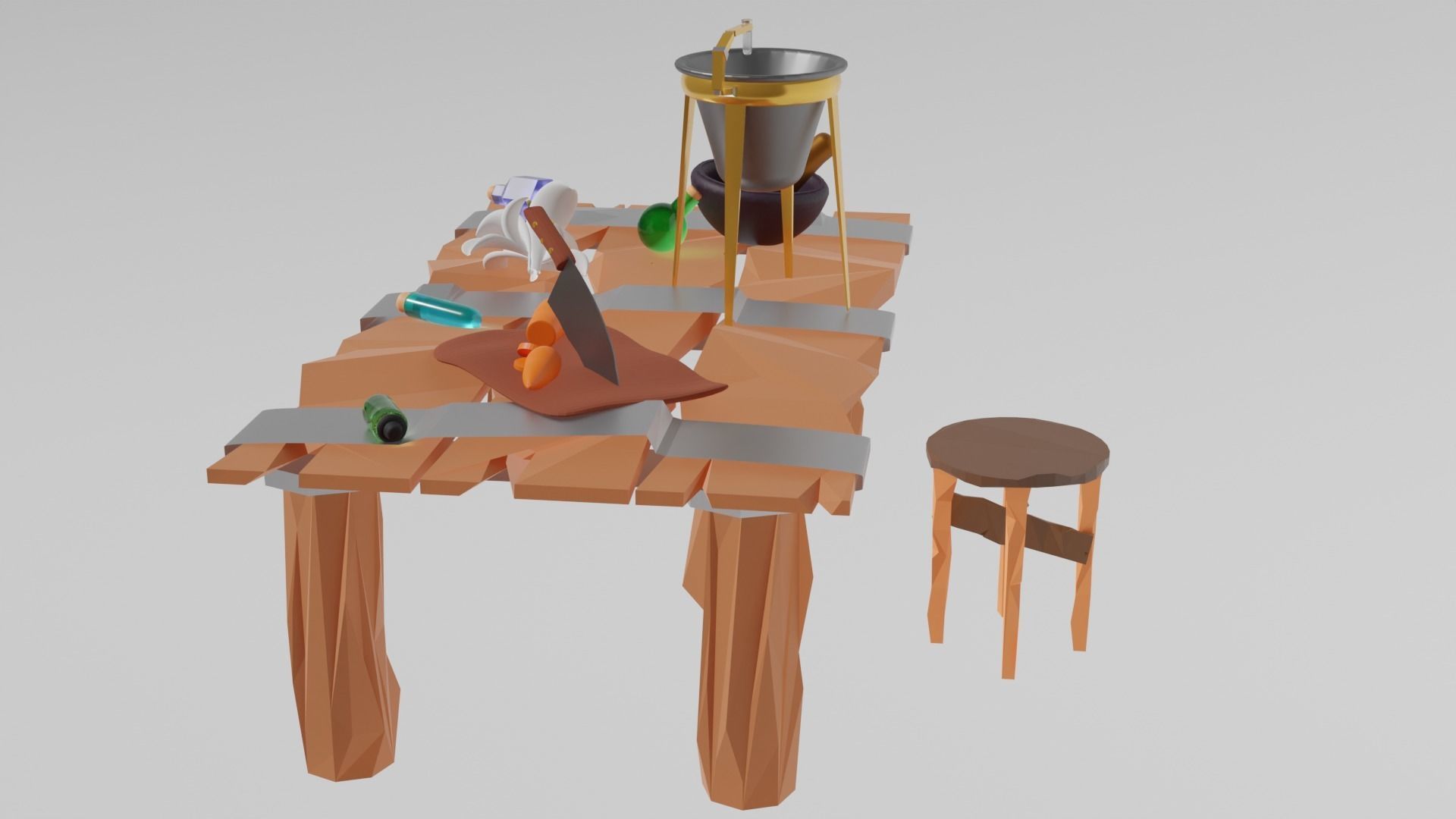 Low Poly Alchemy Table And Character Low-poly 3D model_3