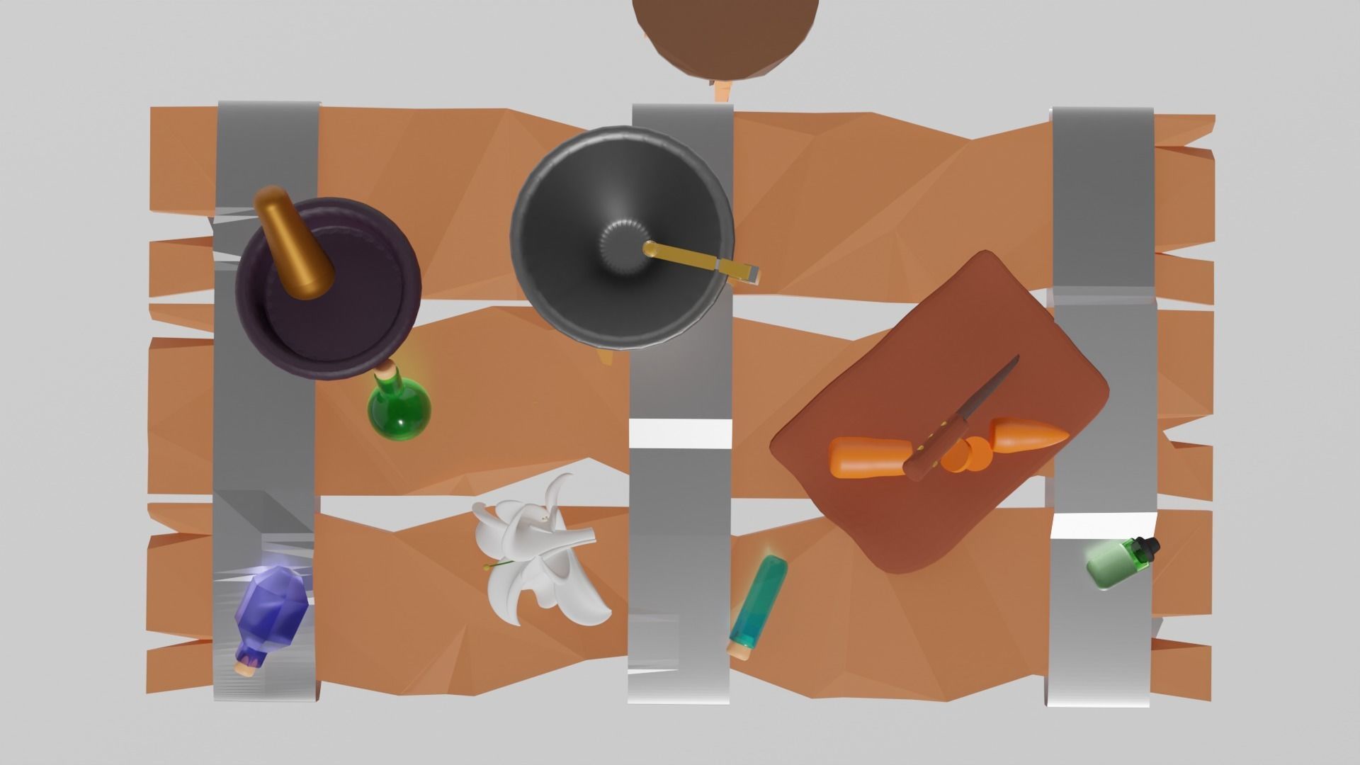 Low Poly Alchemy Table And Character Low-poly 3D model_2