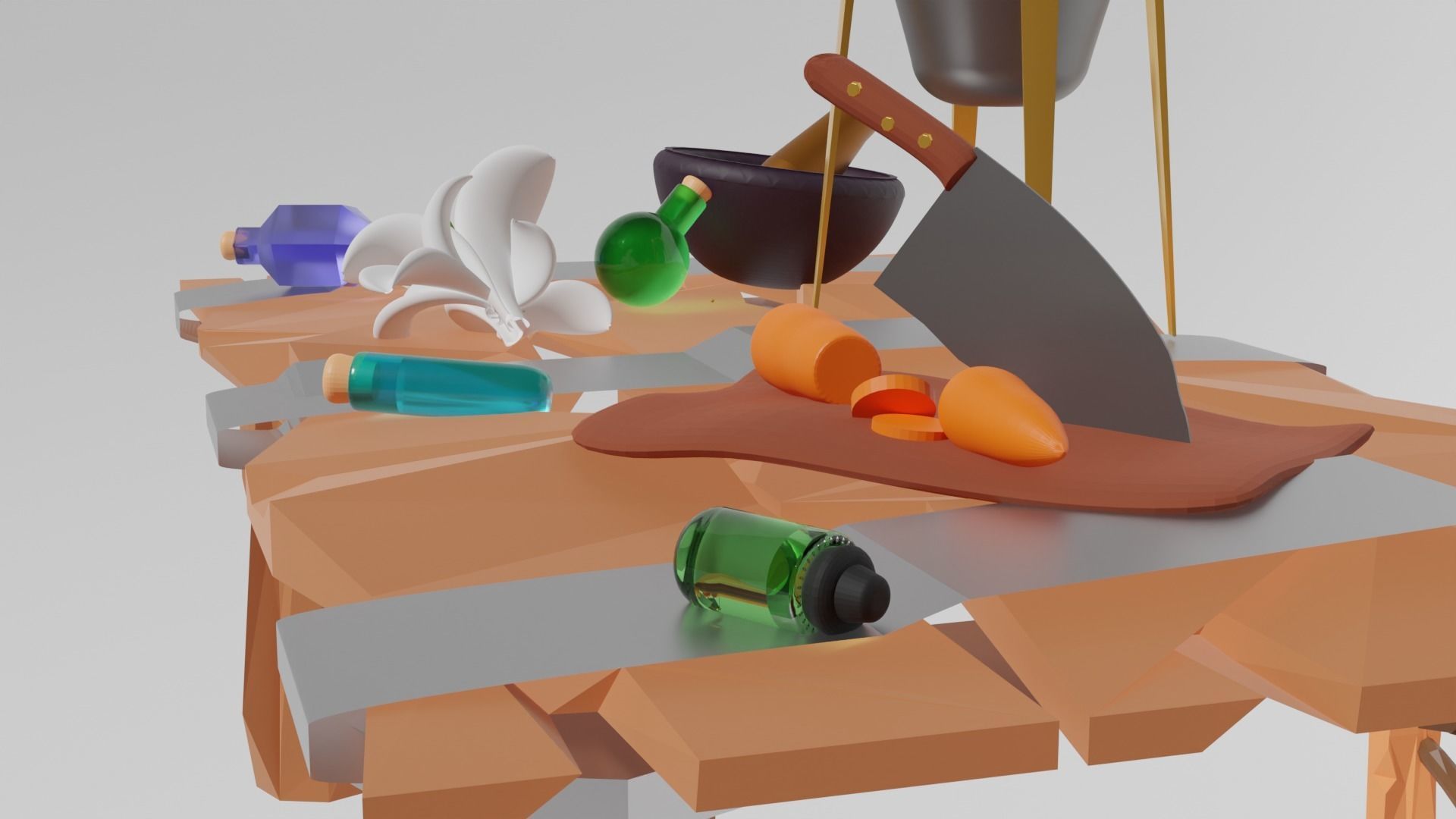 Low Poly Alchemy Table And Character Low-poly 3D model_4