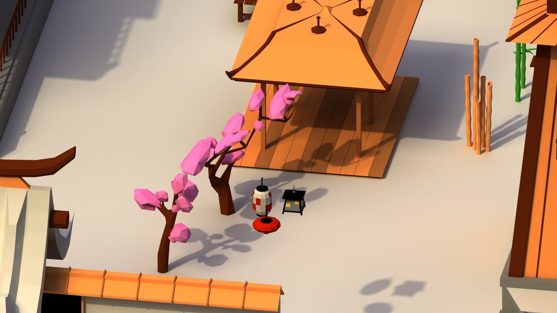Low Poly Traditional Japanese Town Low-poly 3D model_7