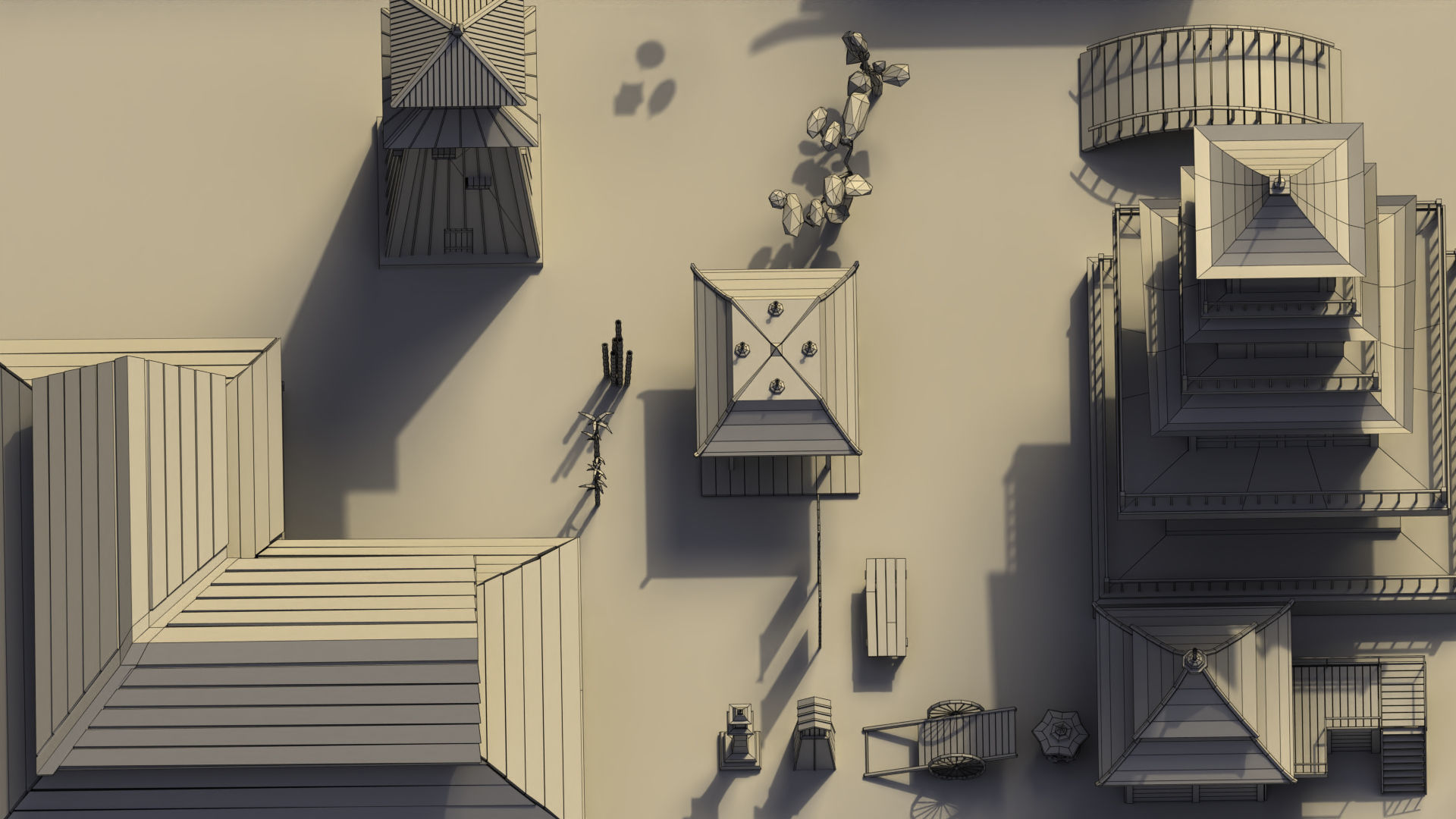 Low Poly Traditional Japanese Town Low-poly 3D model_12