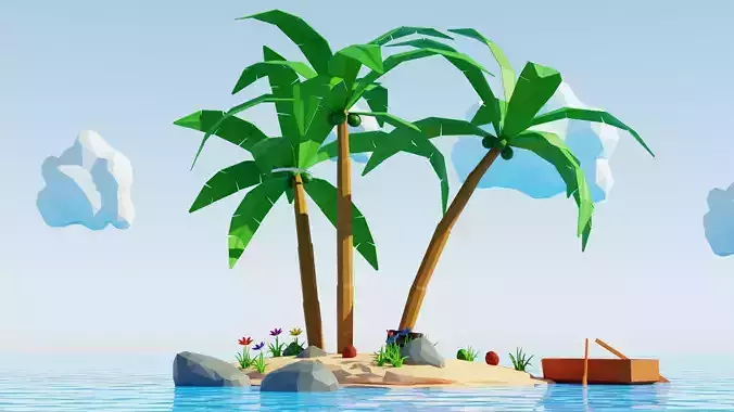  Island Scene Low-poly 3D model