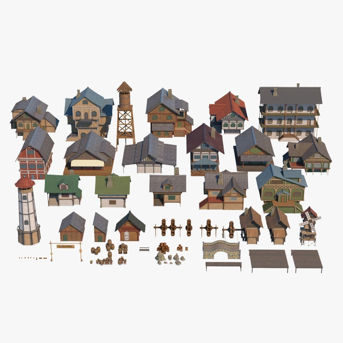 Medieval Set 01 Low-poly 3D model_3