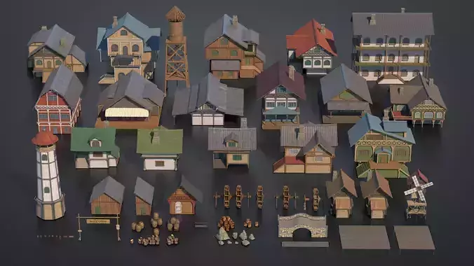 Medieval Set 01 Low-poly 3D model
