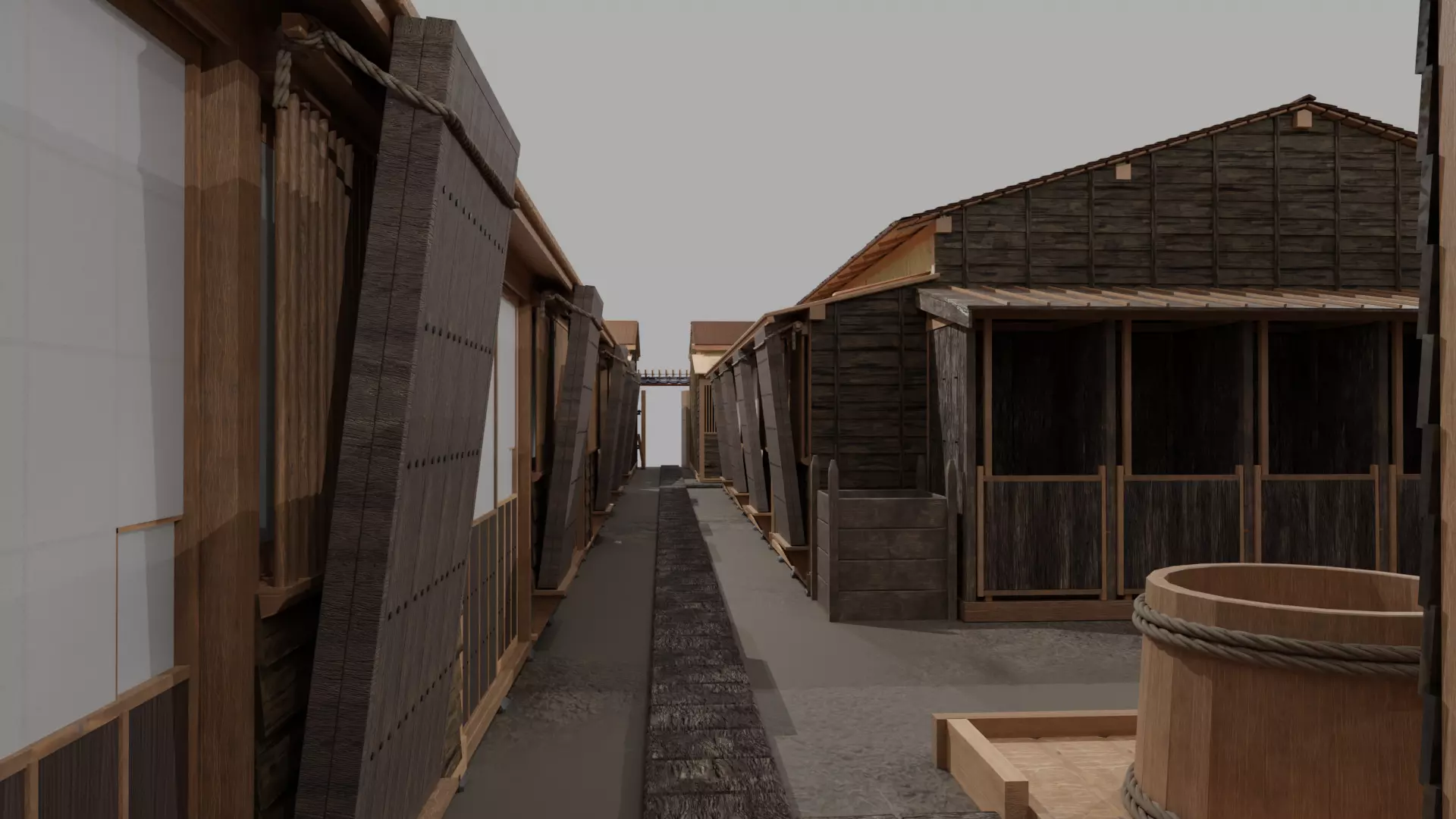 Row house in Edo city in 18C 3D model_0