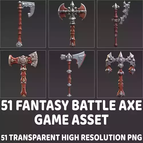 51 Fantasy Battle Axe Game Asset Texture