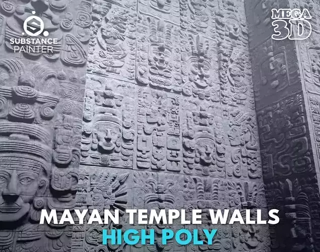 High poly Gray Mayan Temple Wall 230719 3D model
