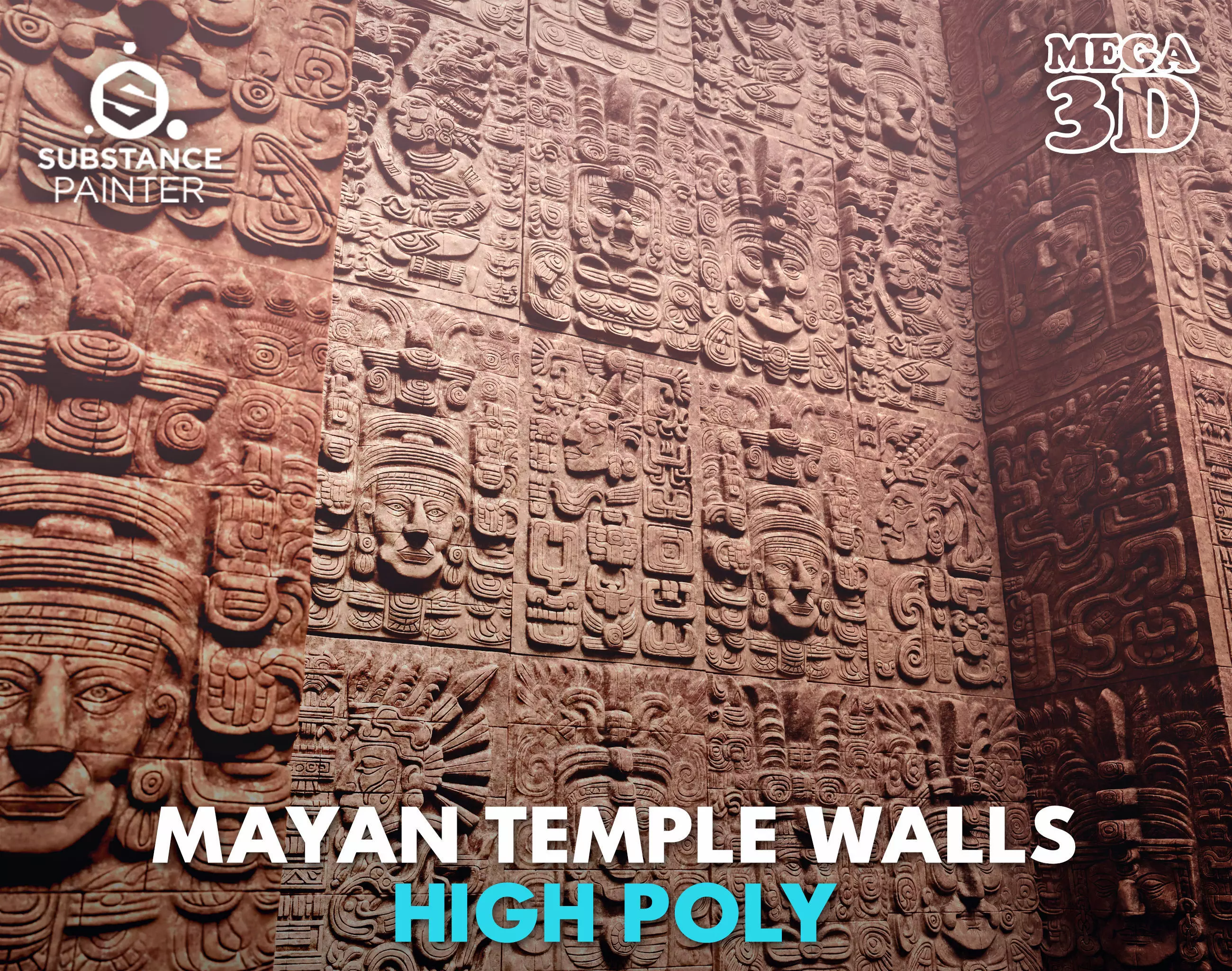 High poly Yellow Mayan Temple Wall 230719 3D model_0