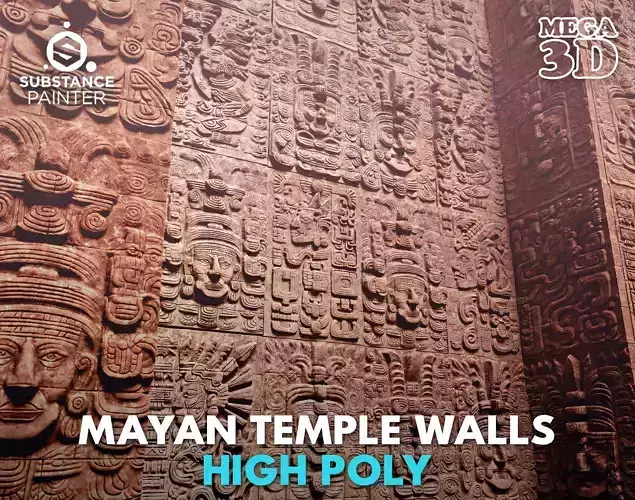 High poly Yellow Mayan Temple Wall 230719 3D model High poly Yellow Mayan Temple Wall 230719 3D model