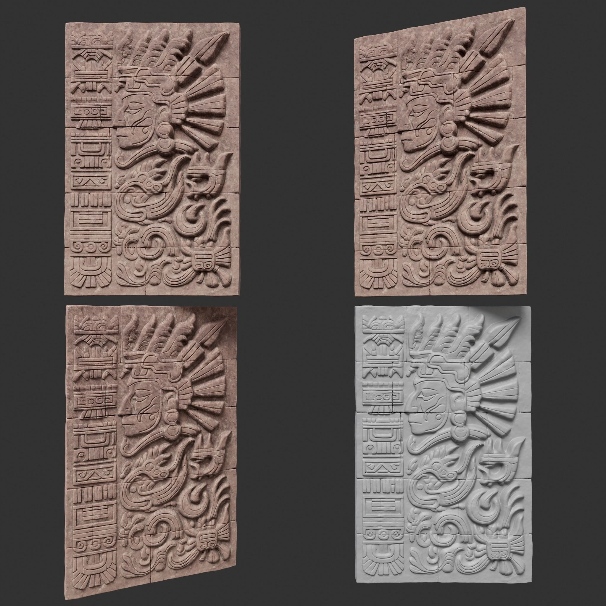 High poly Yellow Mayan Temple Wall 230719 3D model_10