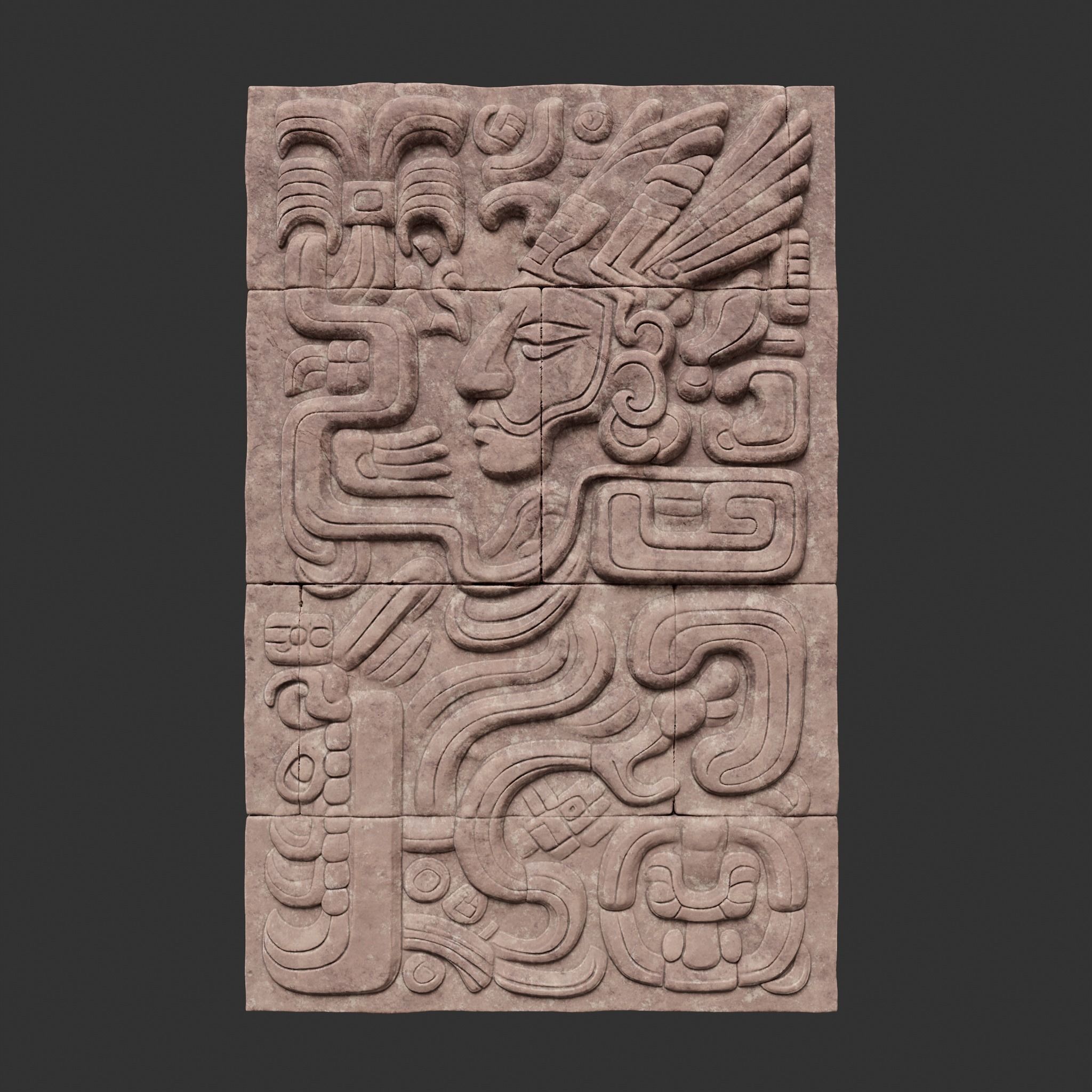 High poly Yellow Mayan Temple Wall 230719 3D model_7
