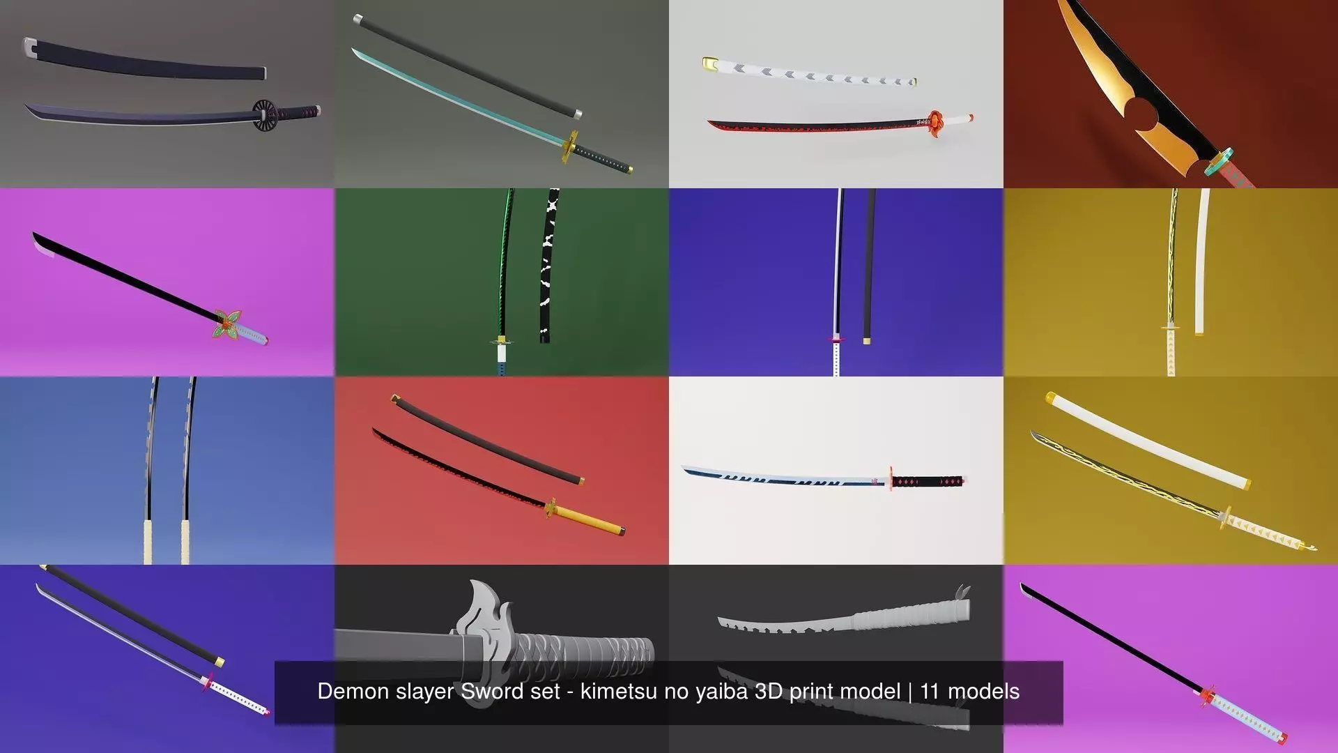 Demon slayer Sword set - kimetsu no yaiba 3D print model 3D Model Collection_1