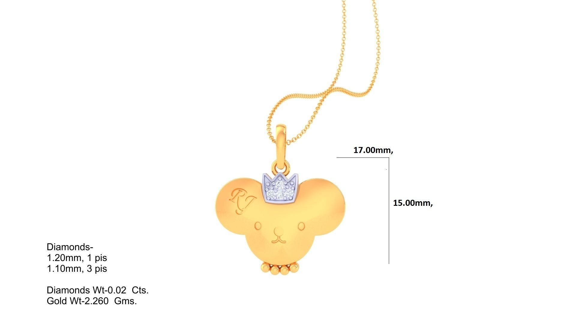 RJ Crown Panda Light Weight Kids Pendant Necklace Charms 3dm stl 3D print model_1