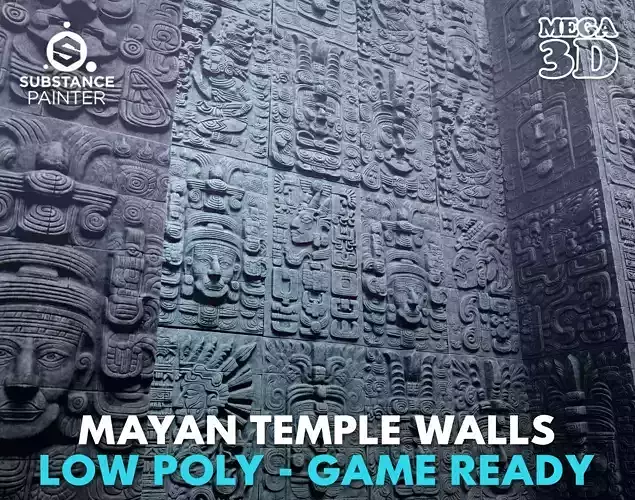 Low poly Black Mayan Temple Wall 230719