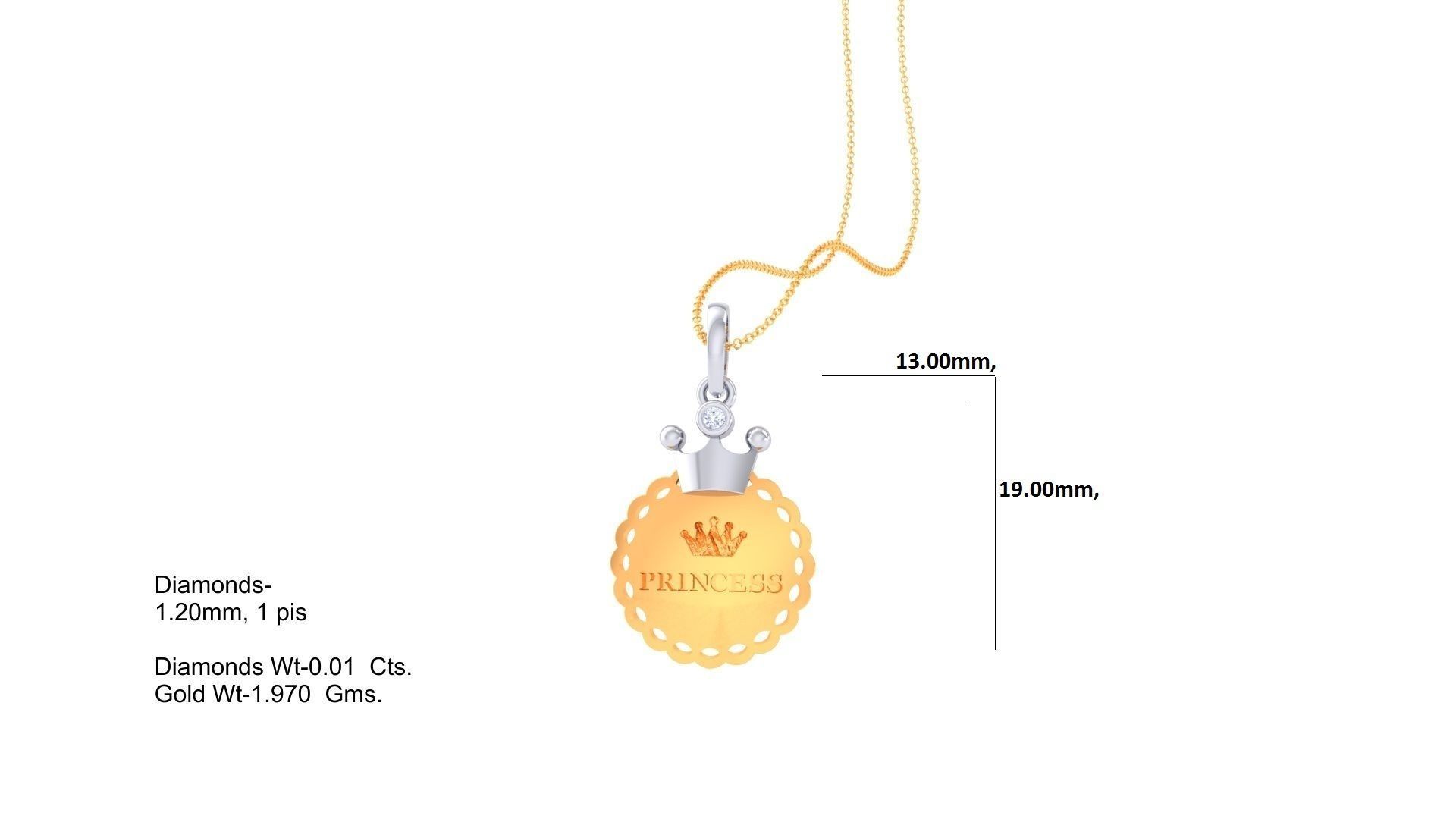 Princess Crown Light Weight Kids Pendant Necklace Charms 3dm stl 3D print model_1