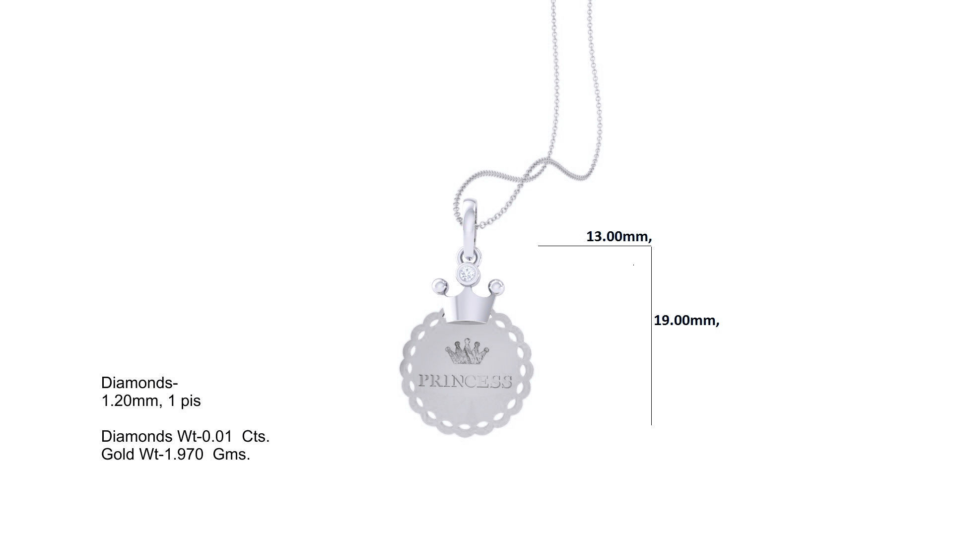 Princess Crown Light Weight Kids Pendant Necklace Charms 3dm stl 3D print model_2