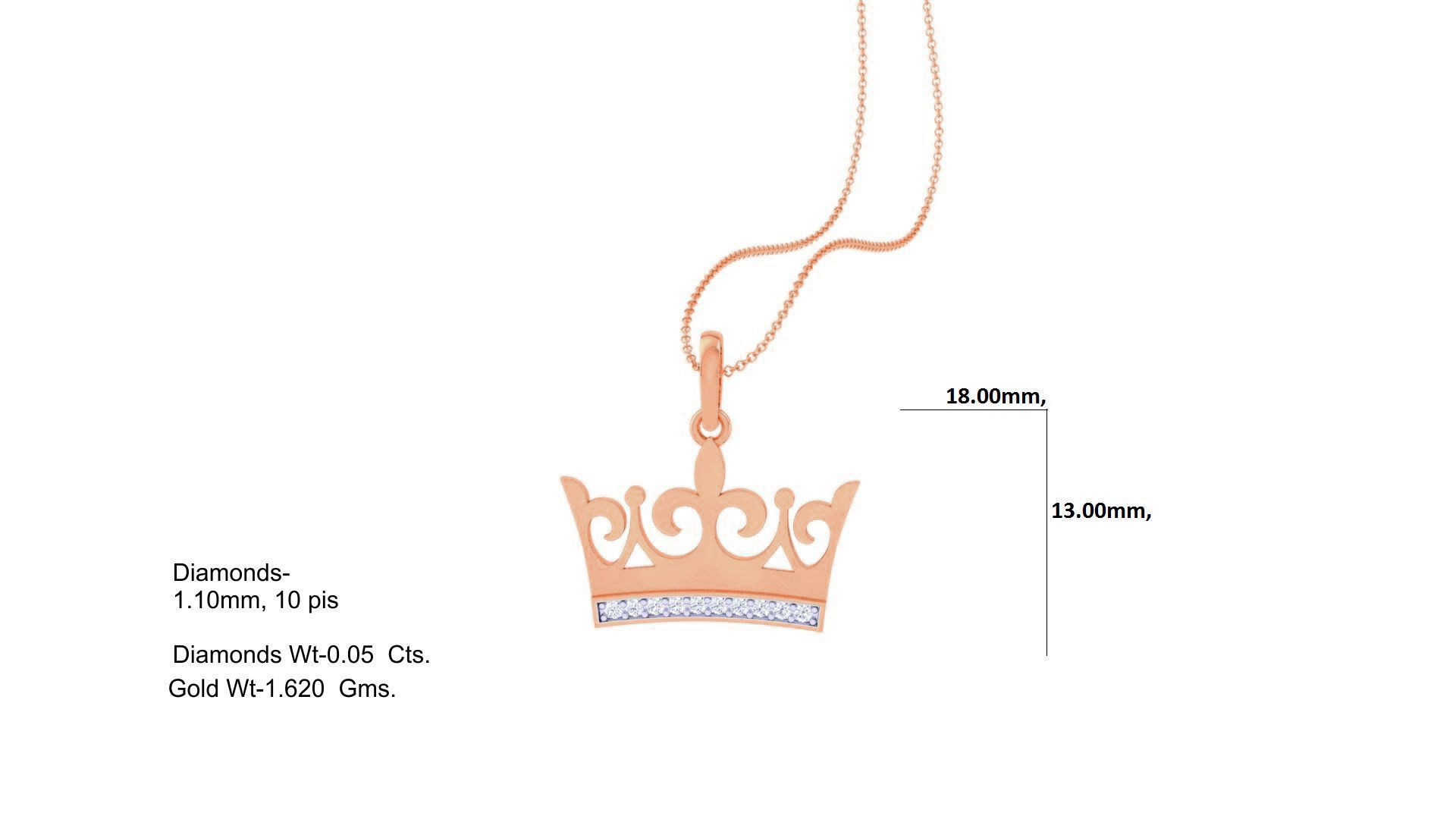 Diamond Crown Light Weight Kids Pendant Necklace Charms 3D print model_5