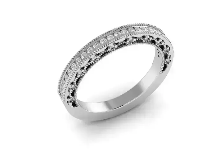 Half Eternity Ring with Diamonds and Milgrain Finish in Platinum