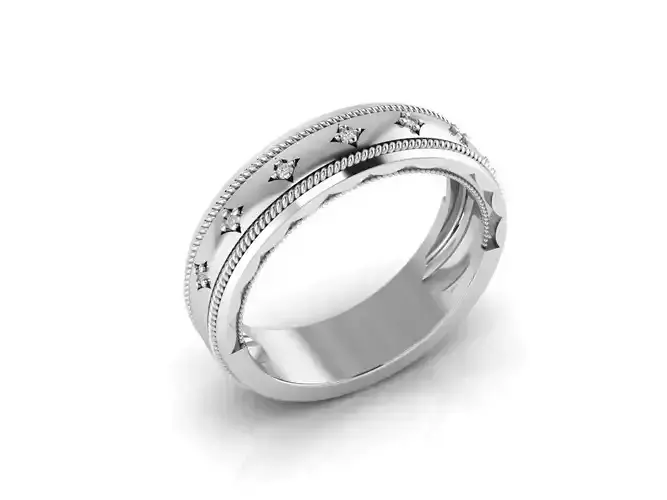 Rhombic diamond cut platinum ring 3d model