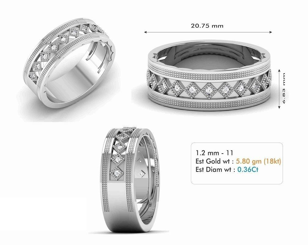 Polished Zala diamond men ring 3d model 3D print model_1