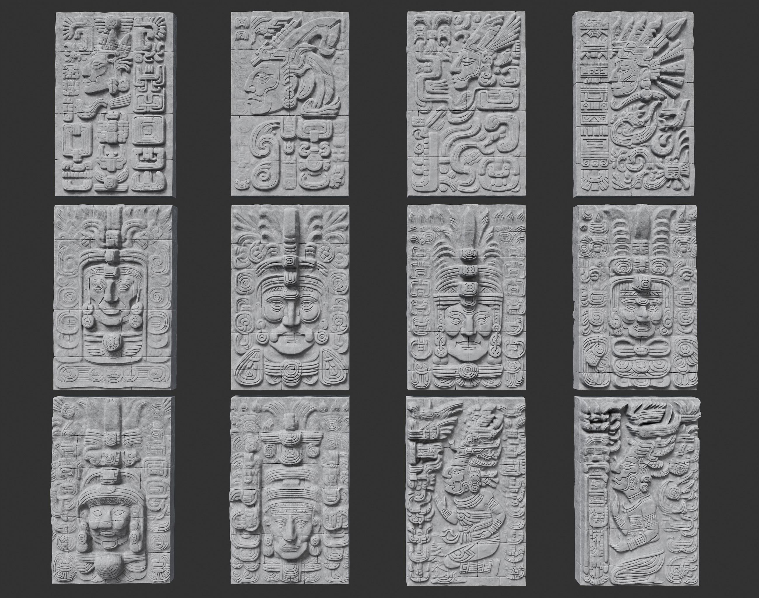 Low poly Gray Mayan Temple Wall 230719 Low-poly 3D model_2