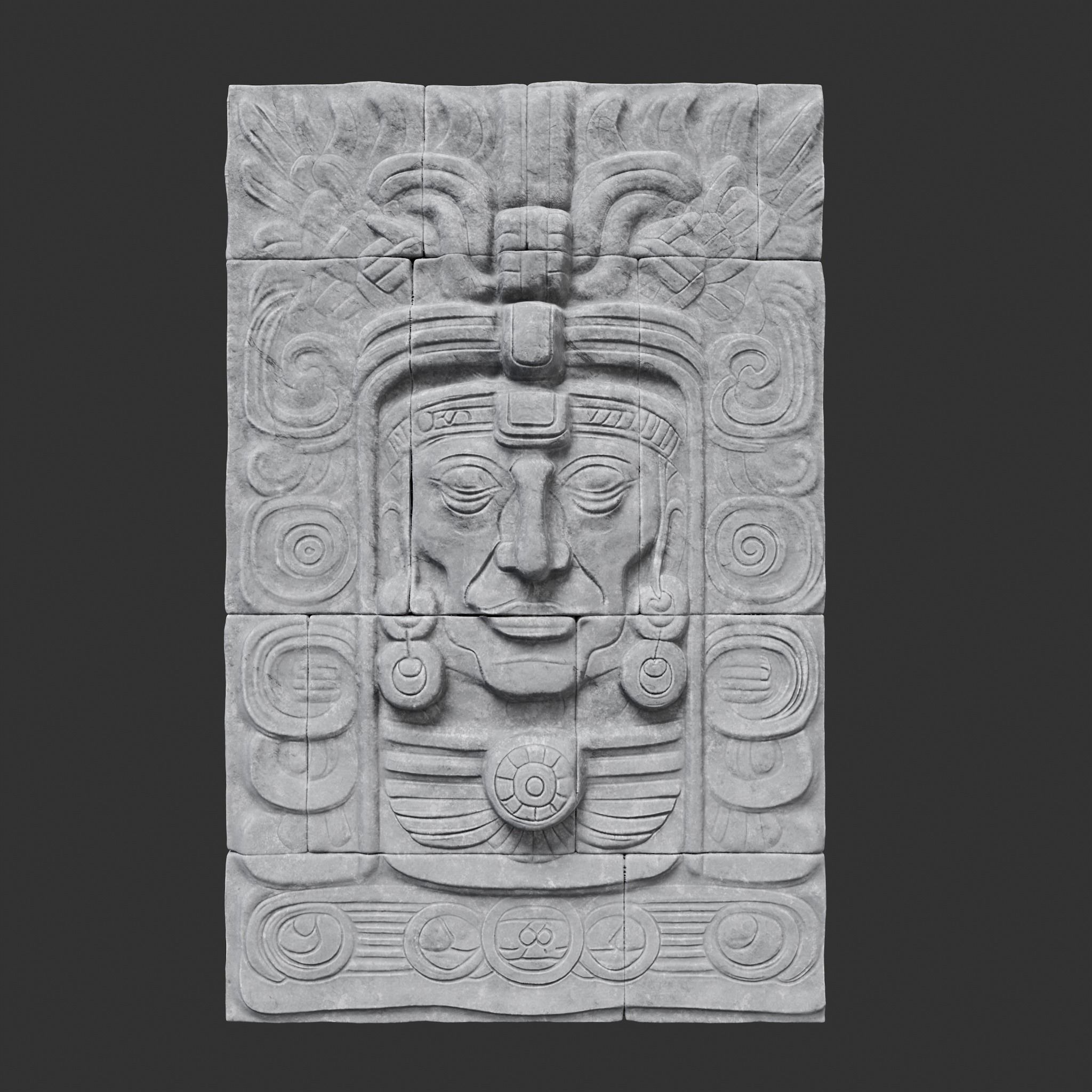 Low poly Gray Mayan Temple Wall 230719 Low-poly 3D model_18
