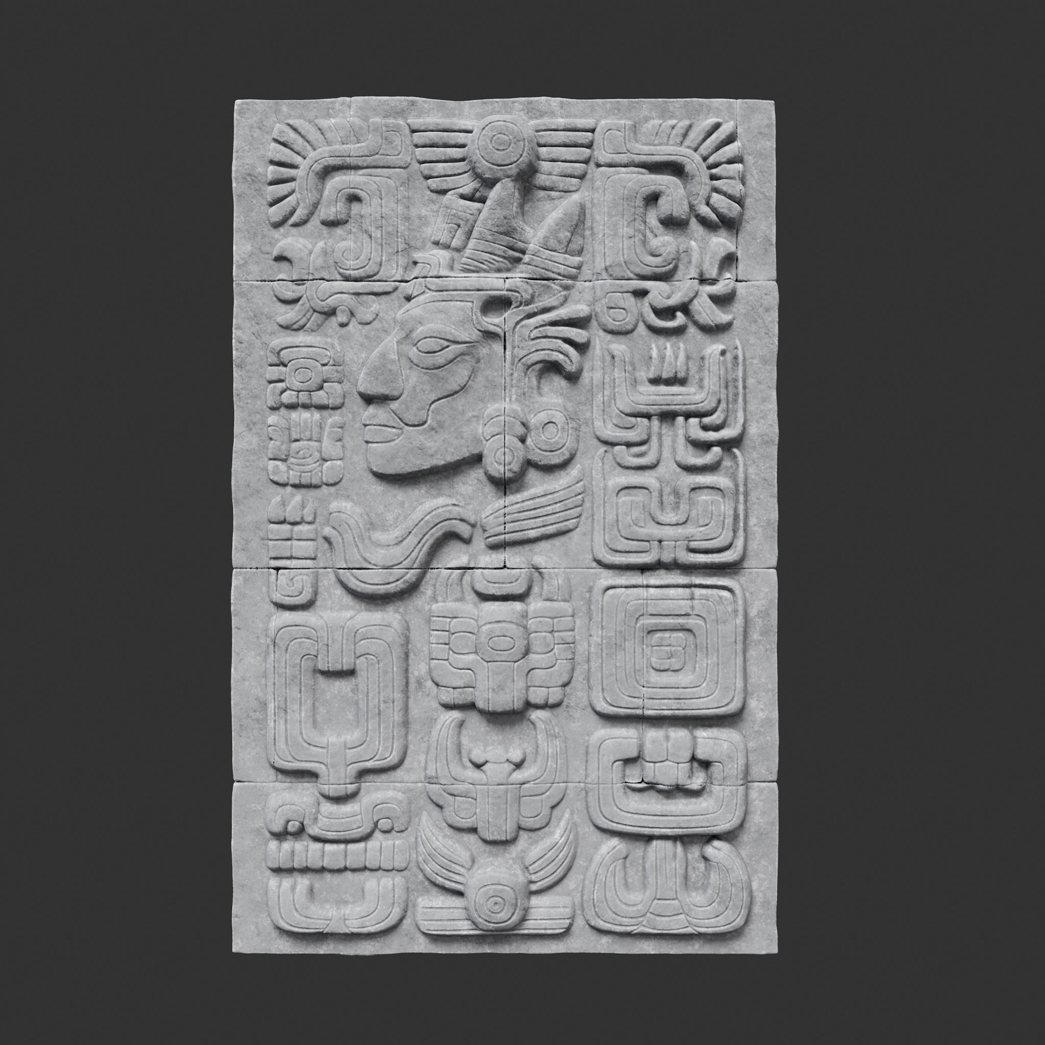 Low poly Gray Mayan Temple Wall 230719 Low-poly 3D model_6
