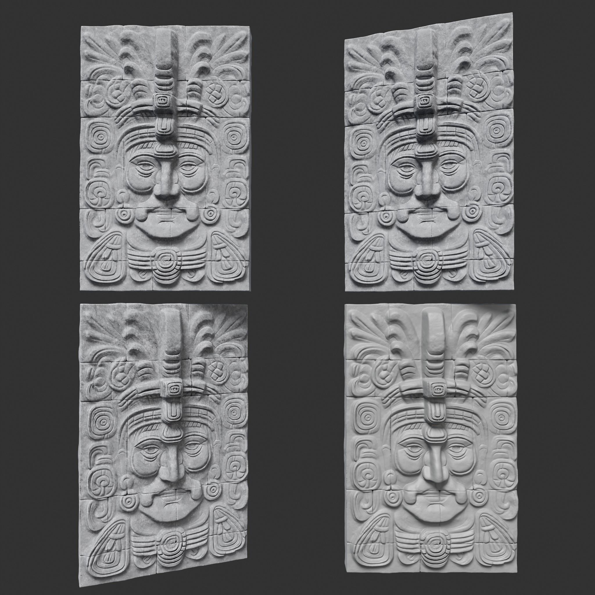 Low poly Gray Mayan Temple Wall 230719 Low-poly 3D model_21