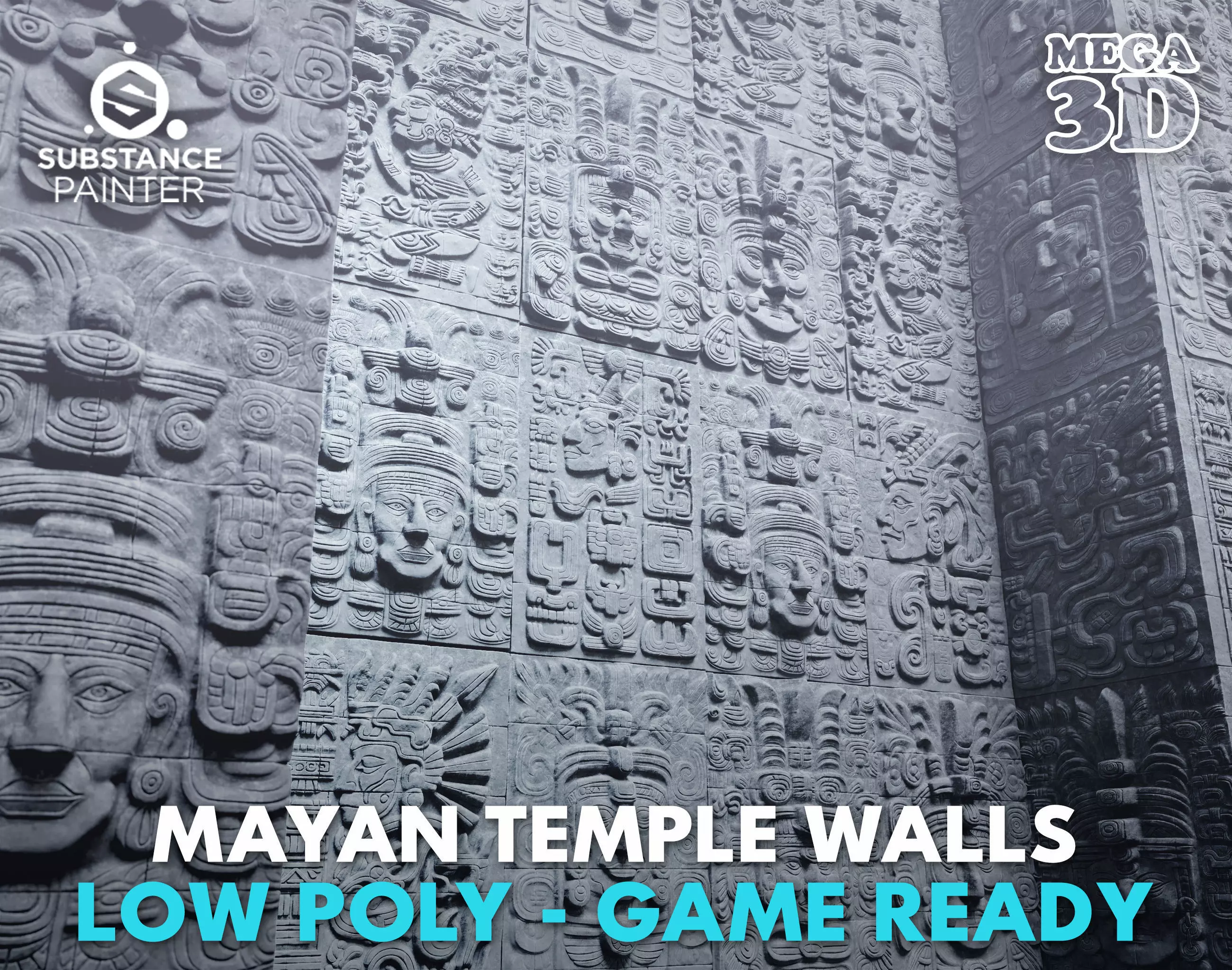 Low poly Gray Mayan Temple Wall 230719 Low-poly 3D model_0