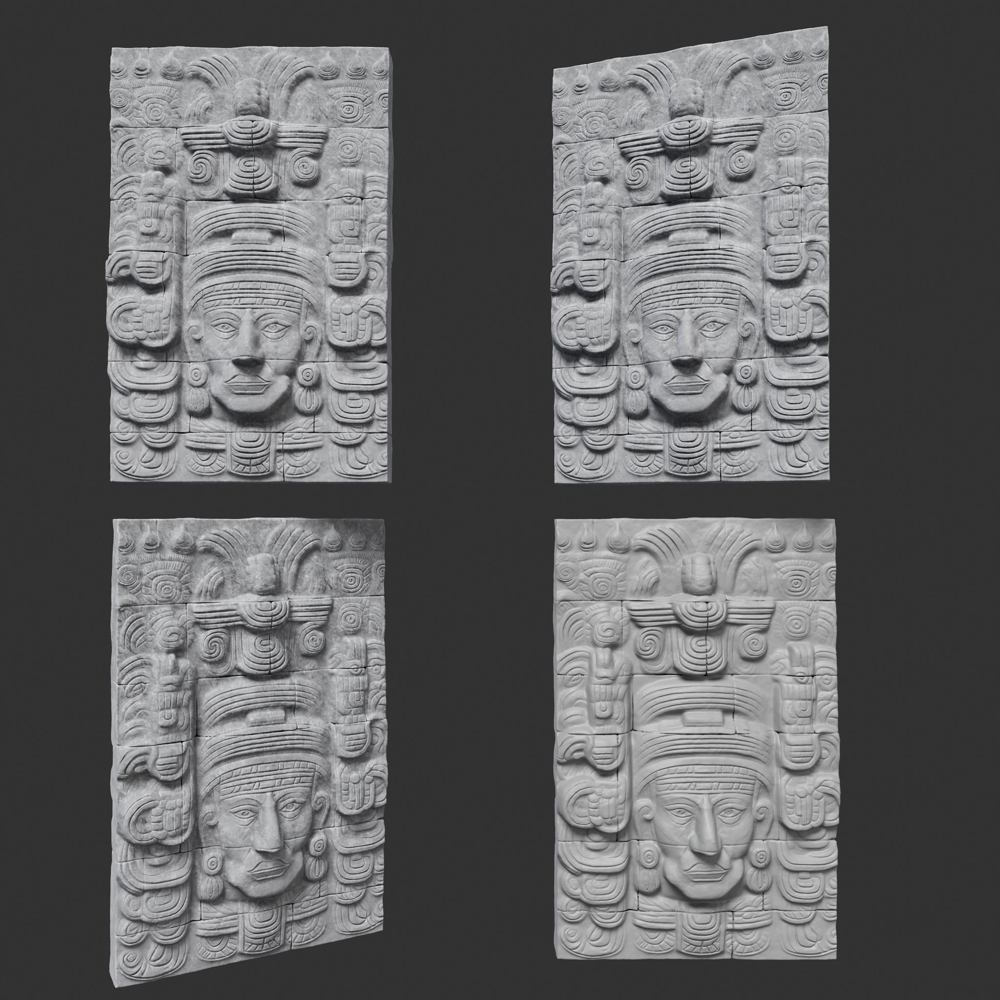 Low poly Gray Mayan Temple Wall 230719 Low-poly 3D model_17