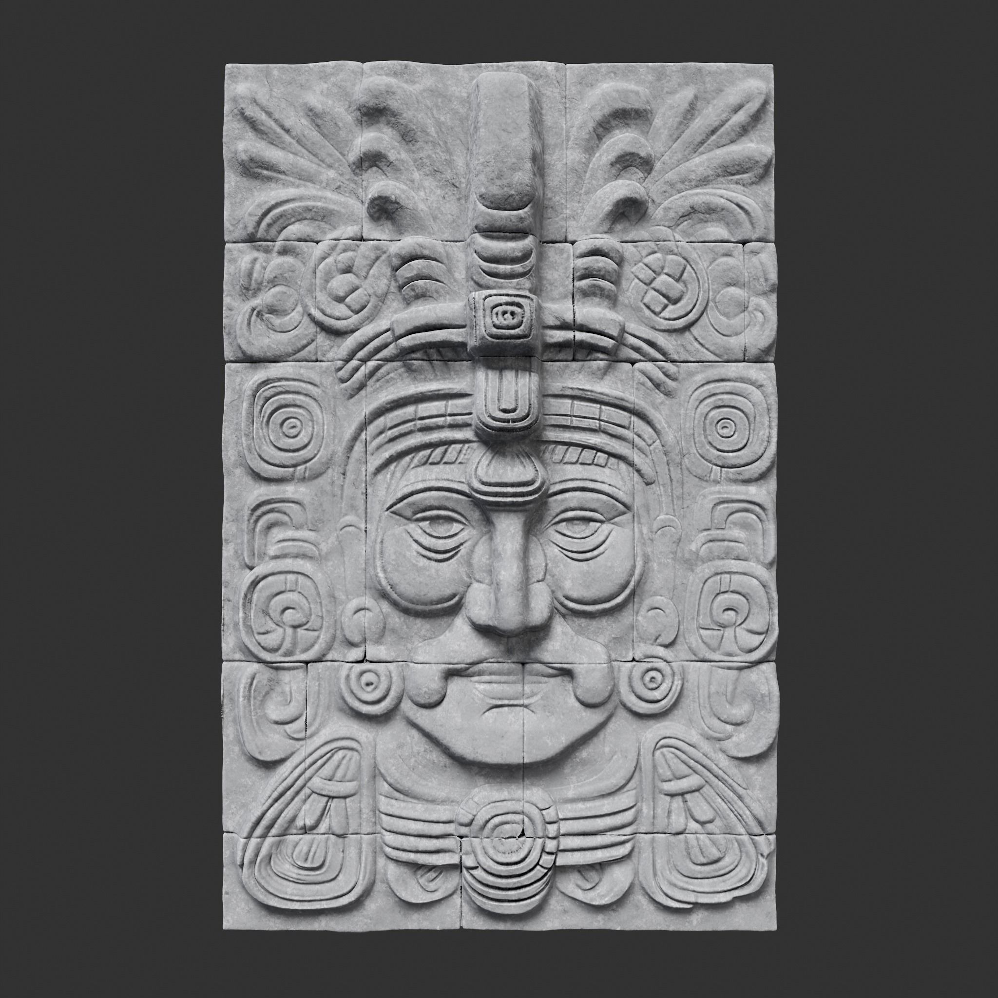 Low poly Gray Mayan Temple Wall 230719 Low-poly 3D model_20