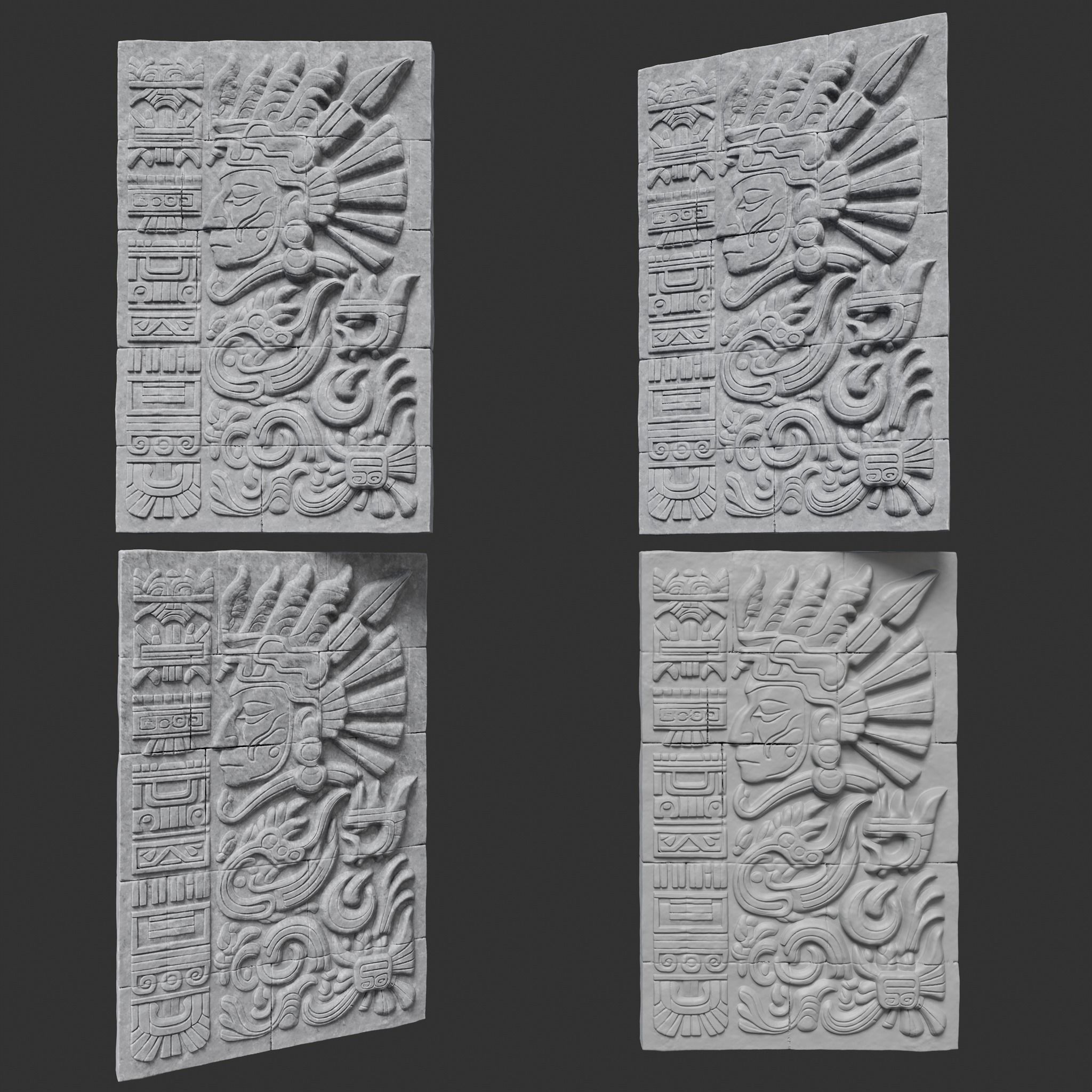 Low poly Gray Mayan Temple Wall 230719 Low-poly 3D model_13