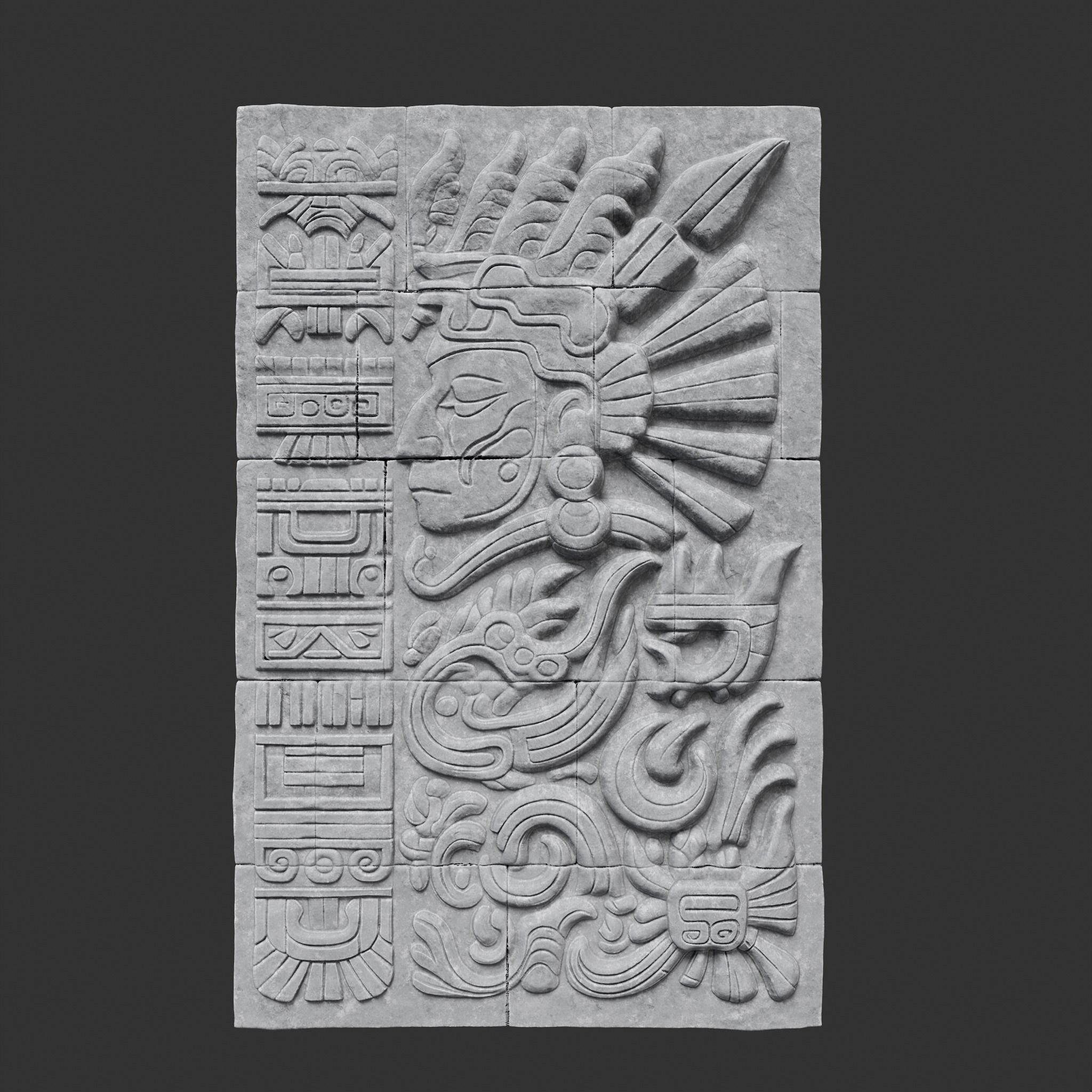 Low poly Gray Mayan Temple Wall 230719 Low-poly 3D model_12
