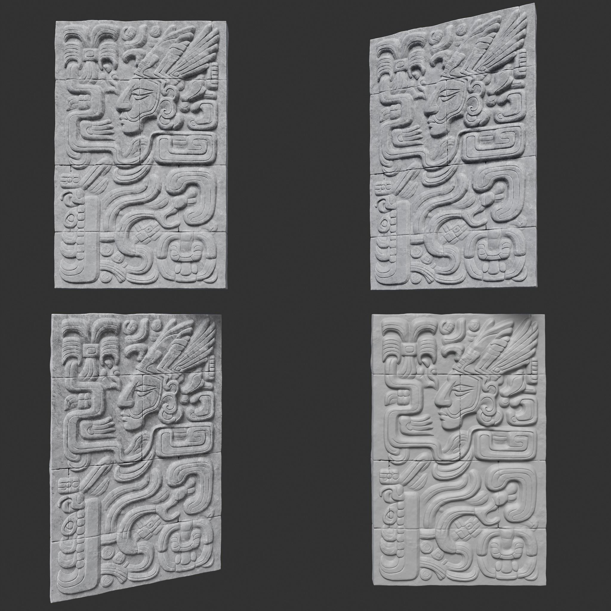Low poly Gray Mayan Temple Wall 230719 Low-poly 3D model_11