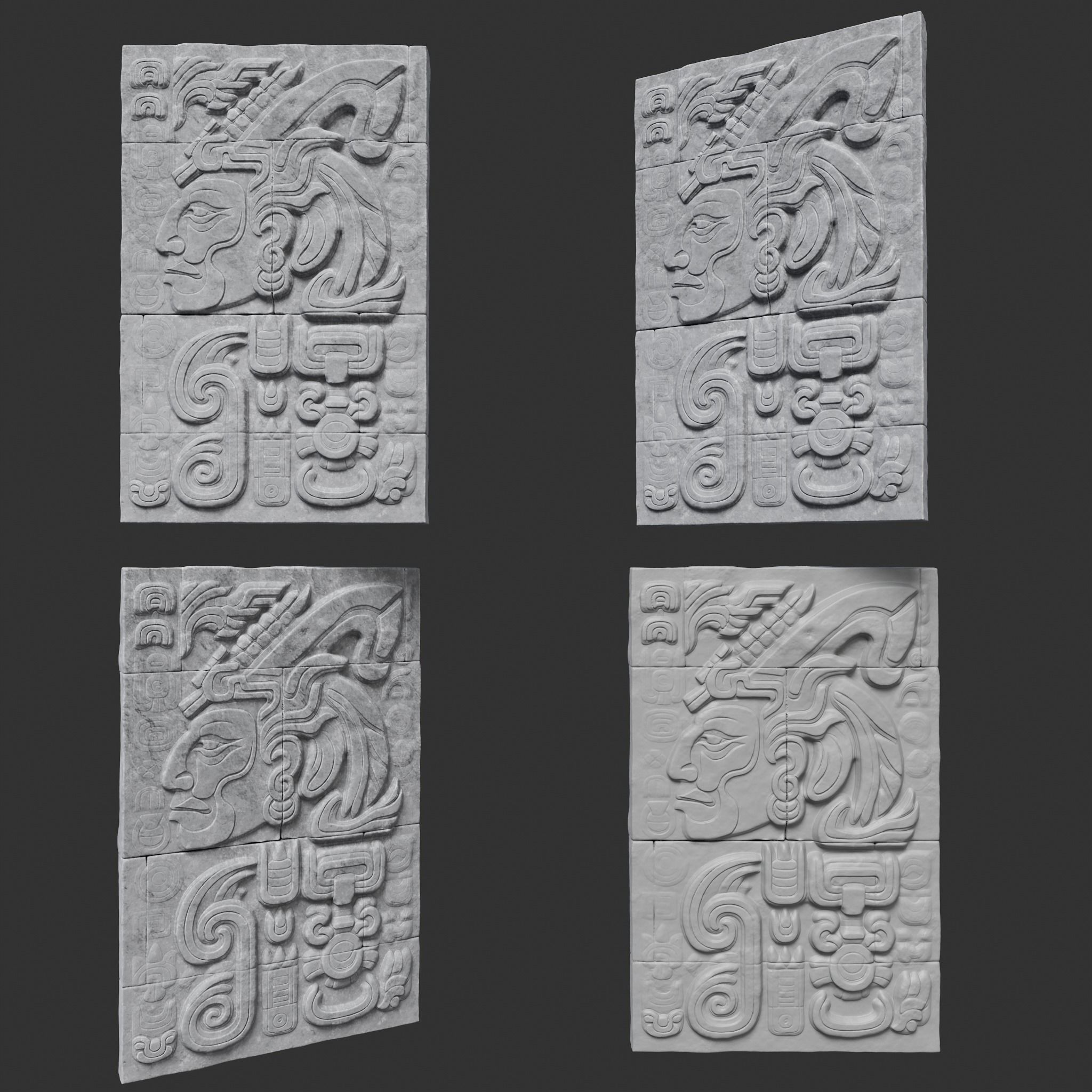 Low poly Gray Mayan Temple Wall 230719 Low-poly 3D model_9