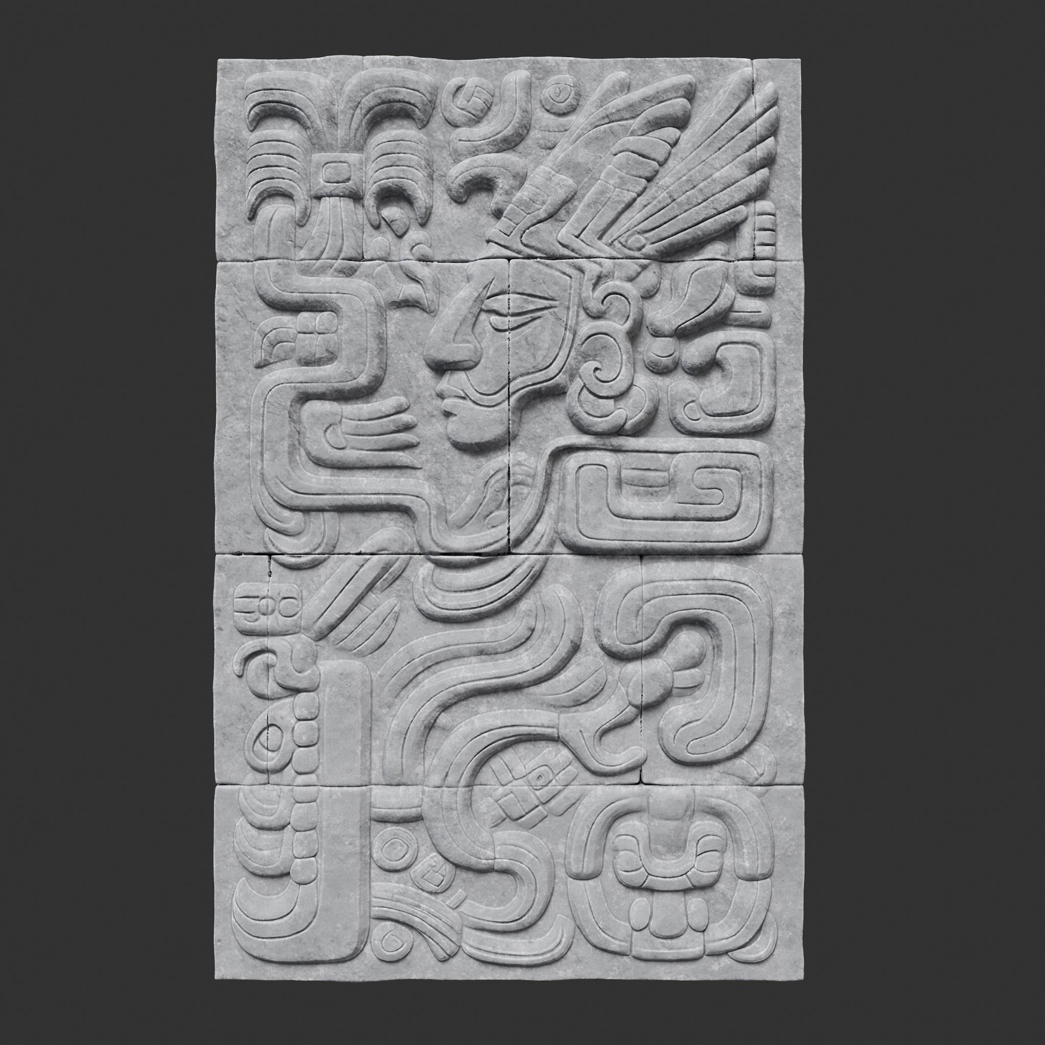 Low poly Gray Mayan Temple Wall 230719 Low-poly 3D model_10