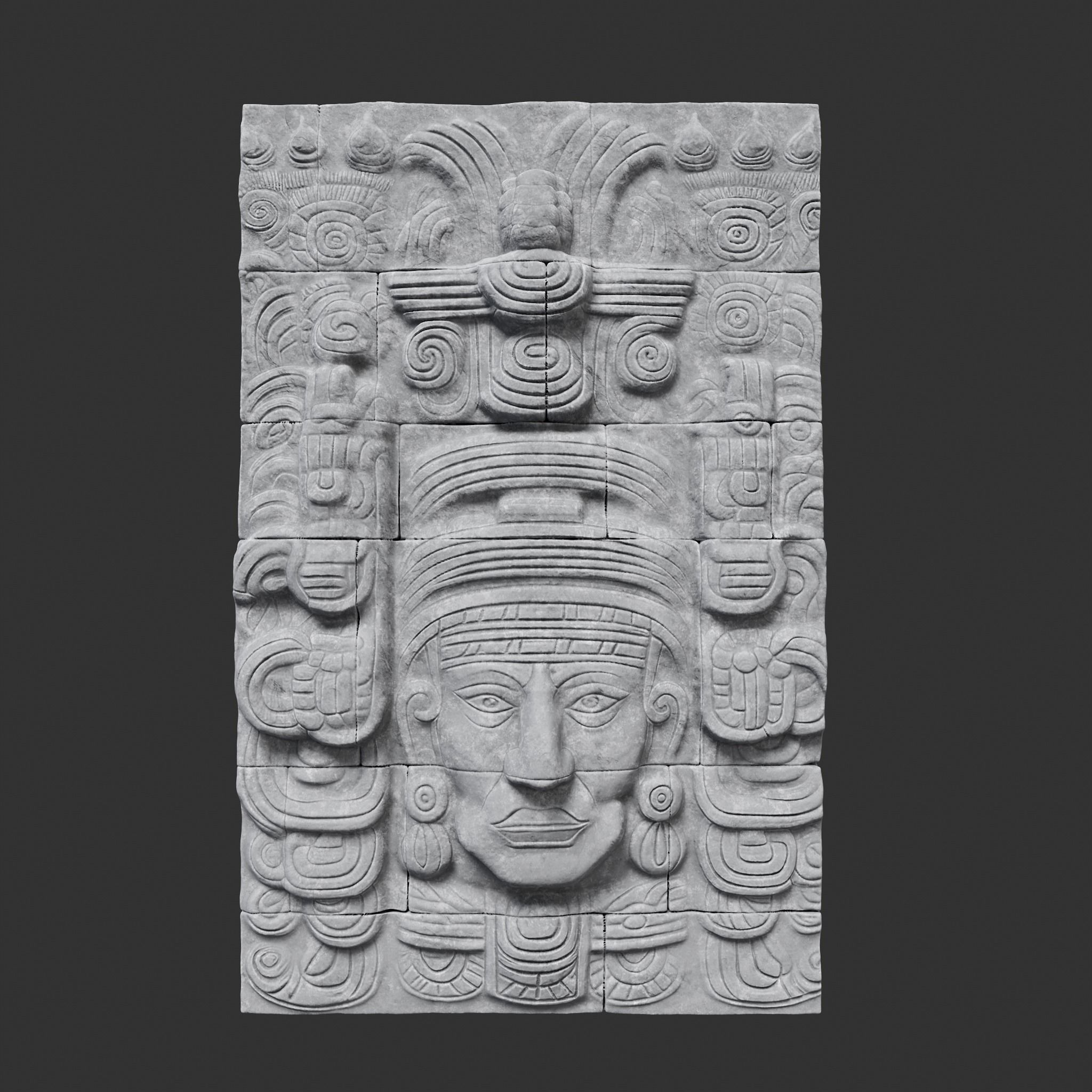 Low poly Gray Mayan Temple Wall 230719 Low-poly 3D model_16
