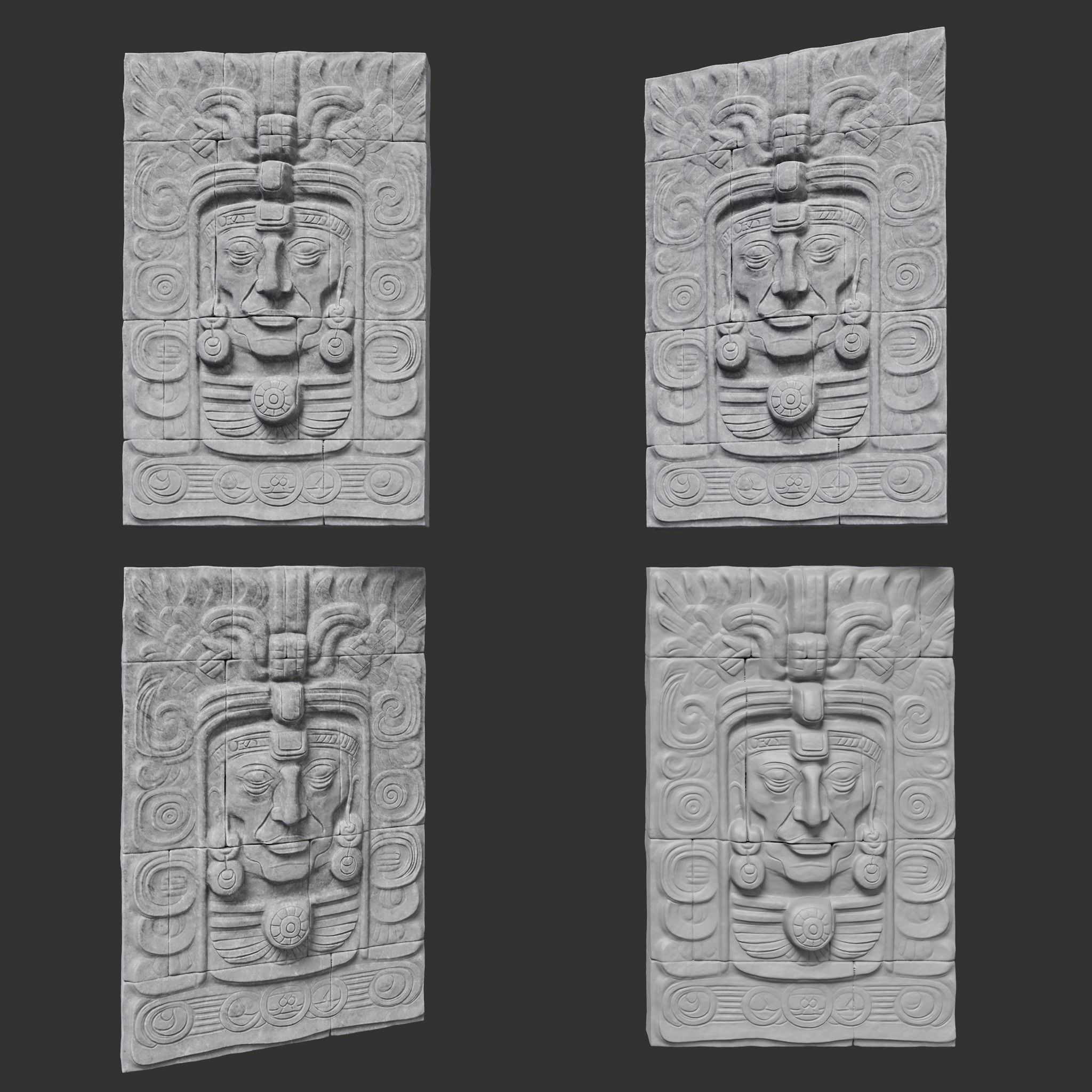 Low poly Gray Mayan Temple Wall 230719 Low-poly 3D model_19
