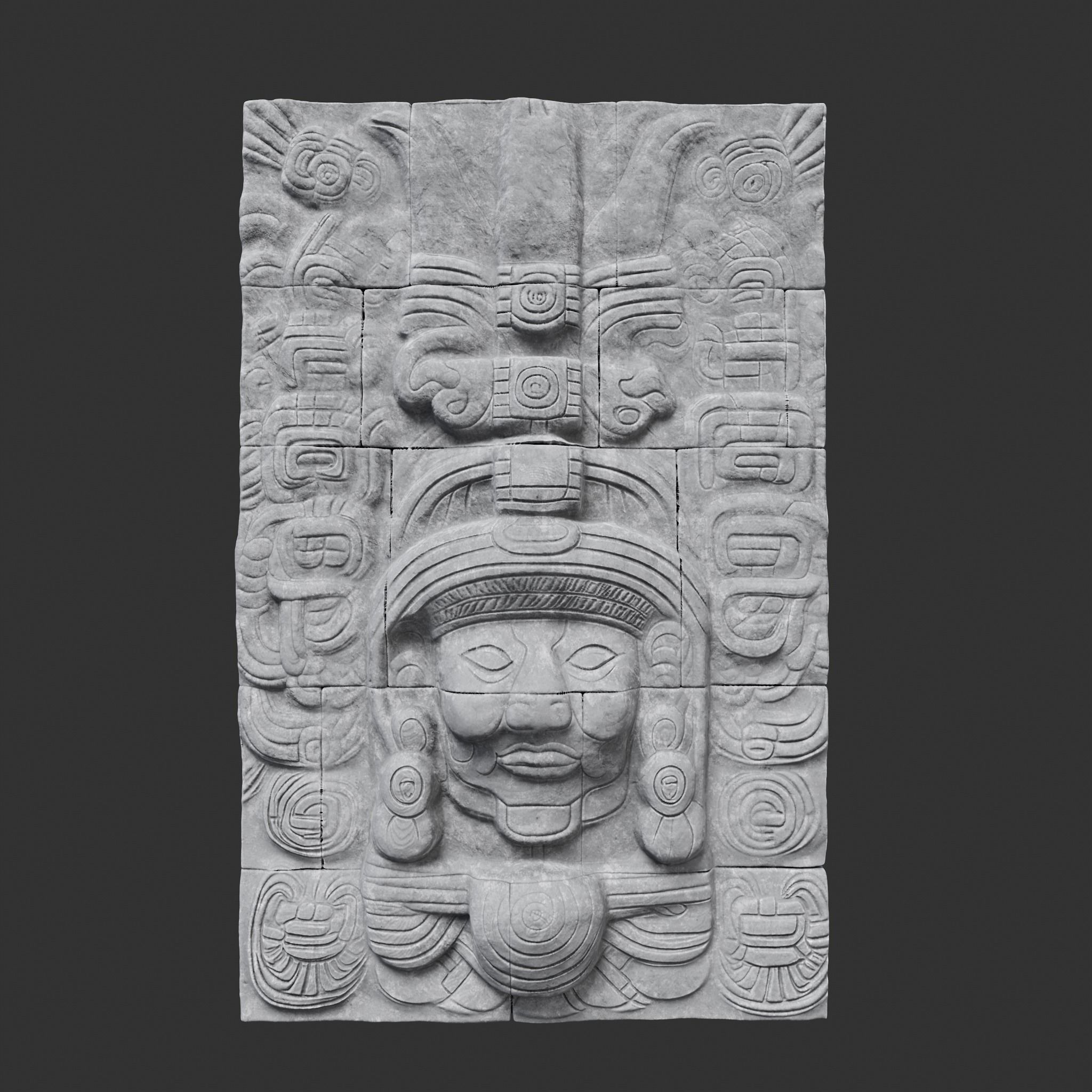 Low poly Gray Mayan Temple Wall 230719 Low-poly 3D model_14