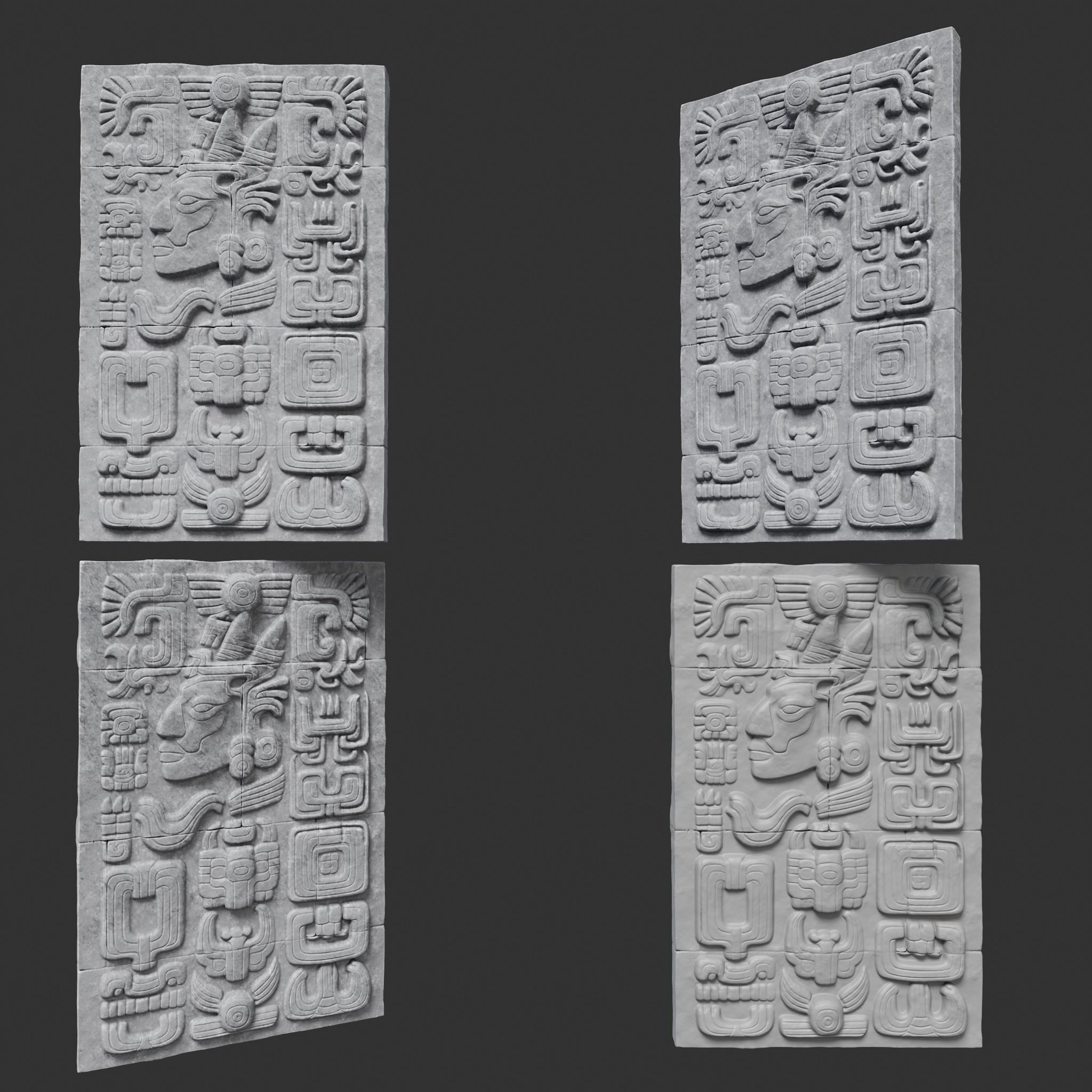 Low poly Gray Mayan Temple Wall 230719 Low-poly 3D model_7